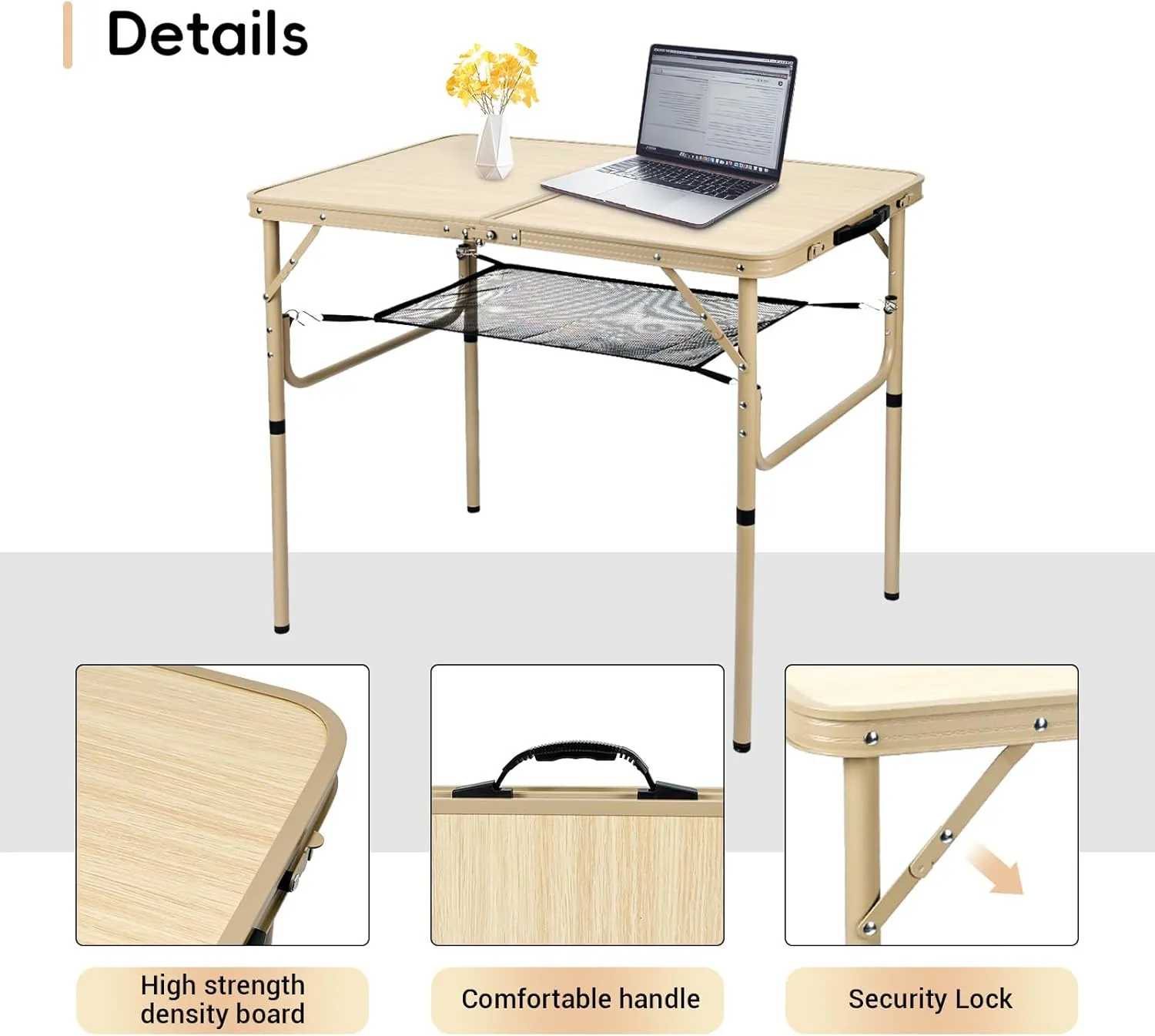 3FT Camping Table 2 Adjustable Height Portable Lightweight Surface Aluminum Fold Up Stand for Picnic,Beach BBQ,Cooking, Outdoor & Indoor