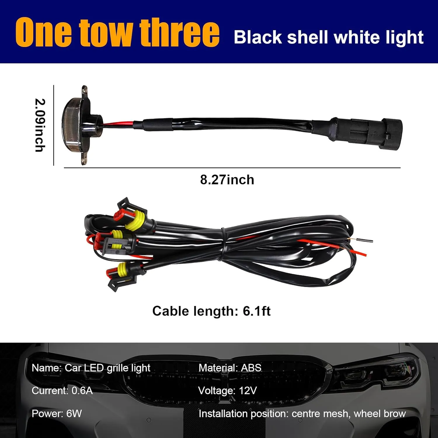 3PCS Car Grille Lights, Bright Amber LED Grill Lights with Wiring Harness, Waterproof Front Grill Trim Lamps, Vehicle Exterior Grille Lamps Compatible with F150 F250 F350 (Black White)