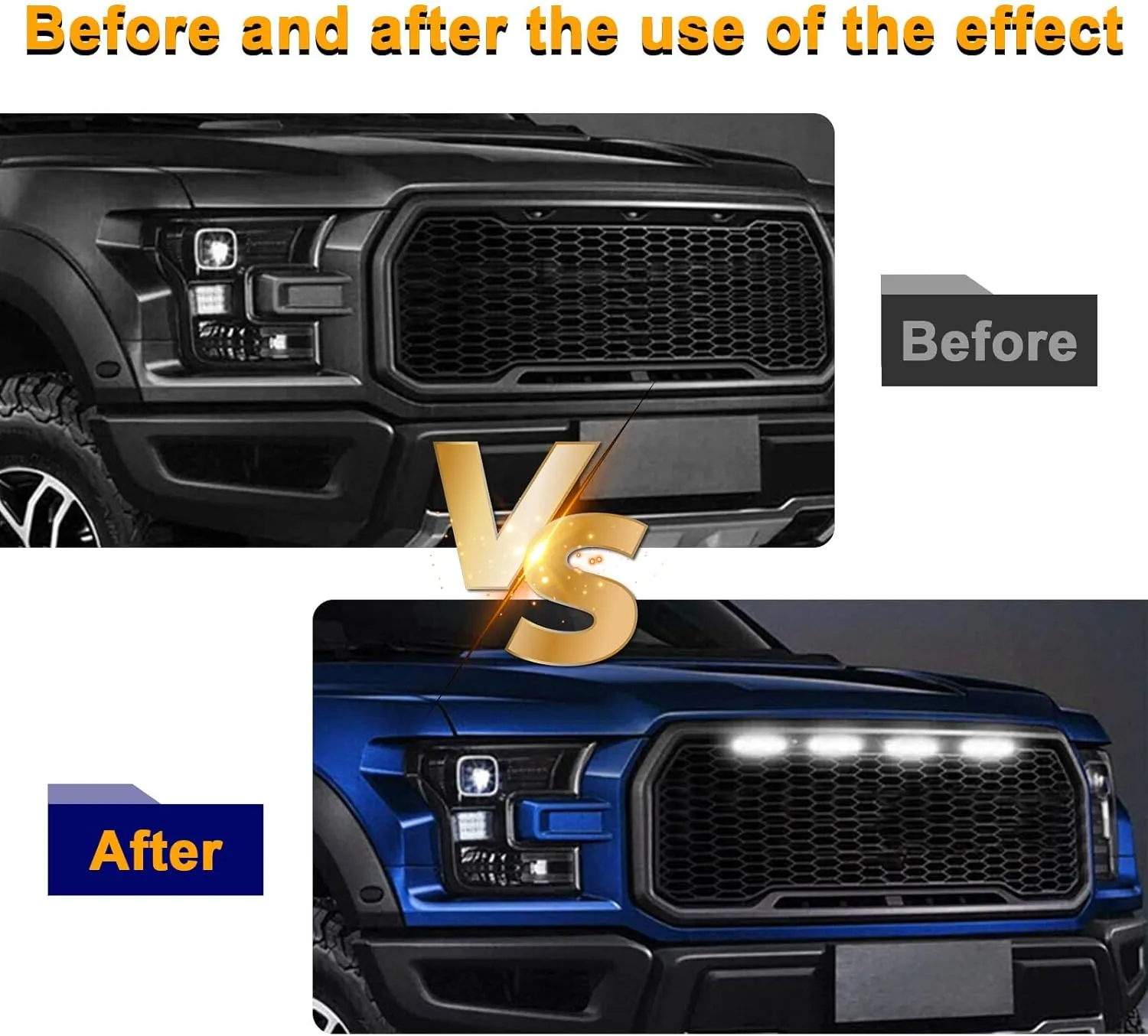 3PCS Car Grille Lights, Bright Amber LED Grill Lights with Wiring Harness, Waterproof Front Grill Trim Lamps, Vehicle Exterior Grille Lamps Compatible with F150 F250 F350 (Black White)