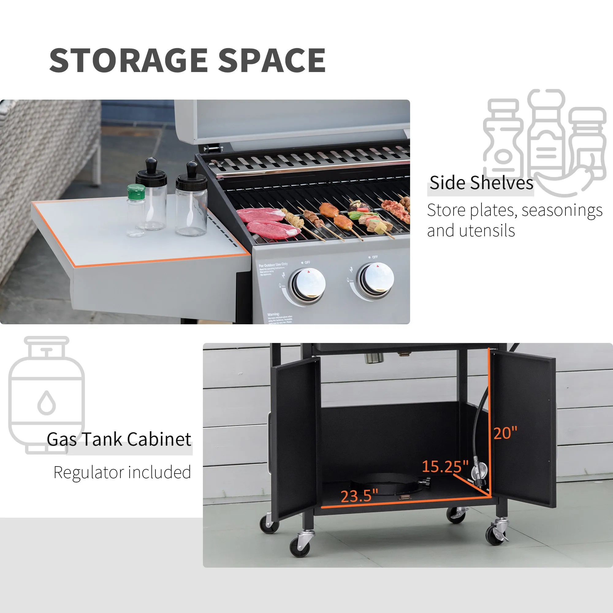4 Burner Propane Gas Grill with Side Burner with Wheels & Storage Cabinet, 50,000 BTU, Silver