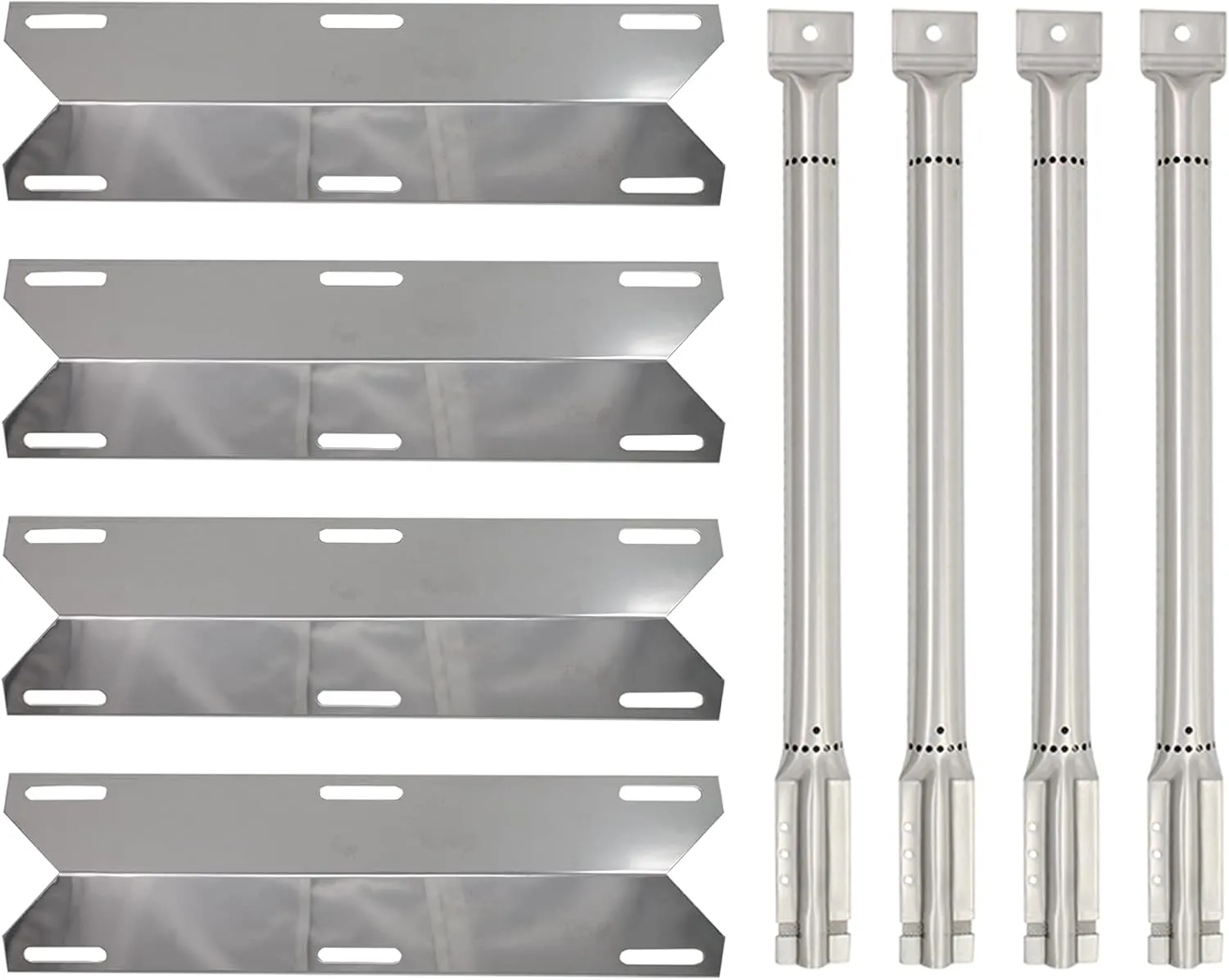 4-Pack BBQ Gas Grill Tube Burner & Heat Shield Plate Tent Replacement Parts for Members Mark 720-0582 - Compatible Barbeque Stainless Steel Pipe Burners & Flame Tamer, Guard, Deflector, Flavorizer Bar