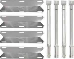 4-Pack BBQ Gas Grill Tube Burner & Heat Shield Plate Tent Replacement Parts for Members Mark 720-0582 - Compatible Barbeque Stainless Steel Pipe Burners & Flame Tamer, Guard, Deflector, Flavorizer Bar