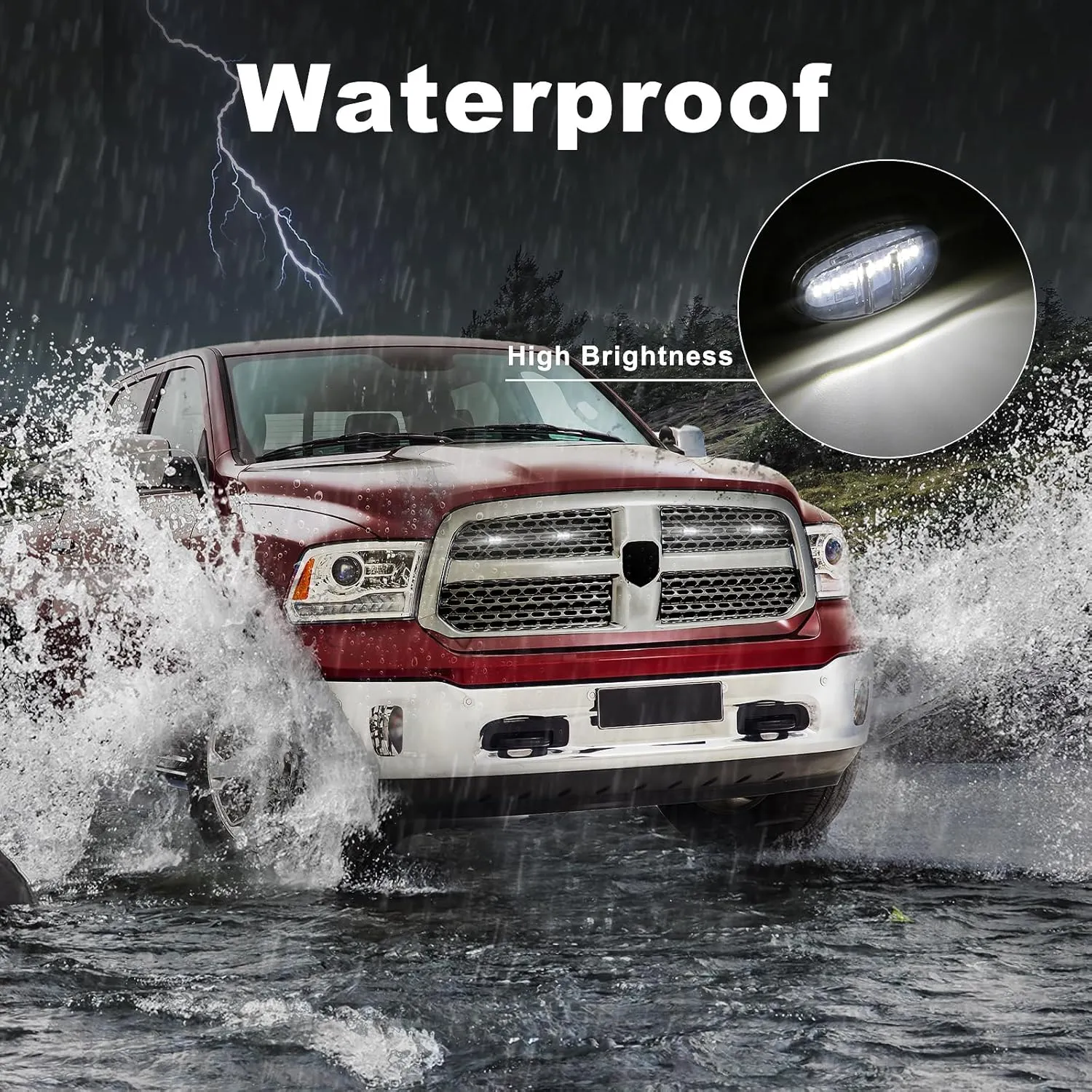 4 Pcs Led Grill Lights Compatible with 2013-2018 RAM 1500 & 2019-2024 RAM 1500 Classic - LED Front Grille Lights Accessories with Fuse & Harness (White Light Black Shell)