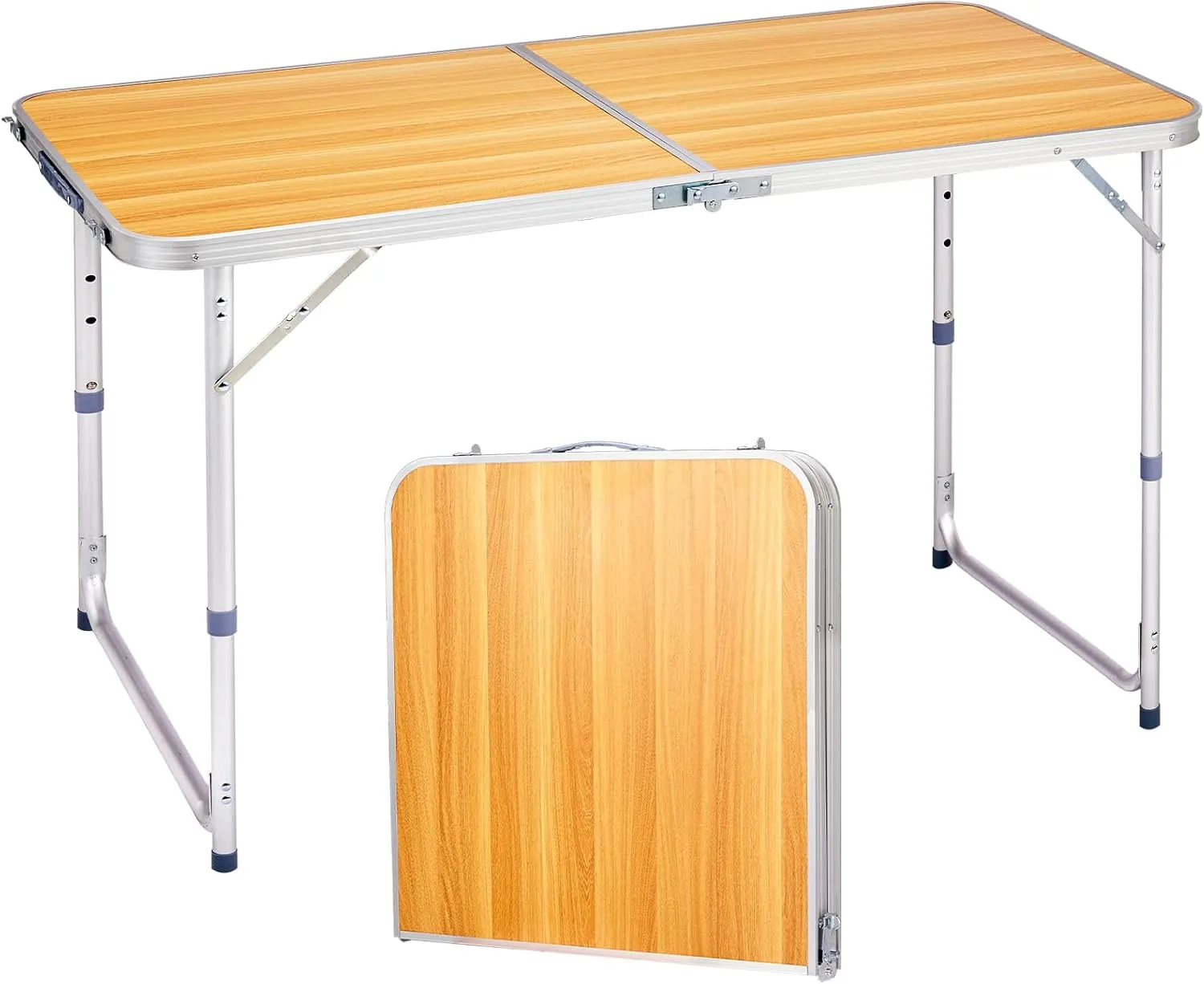 4.0 Ft Folding Portable Camping Table with Three Adjustable Heights, RV Tables for Inside a Camper, Outdoor, BBQ, Dining, Picnic, Beach, Garden, Party, Yellow