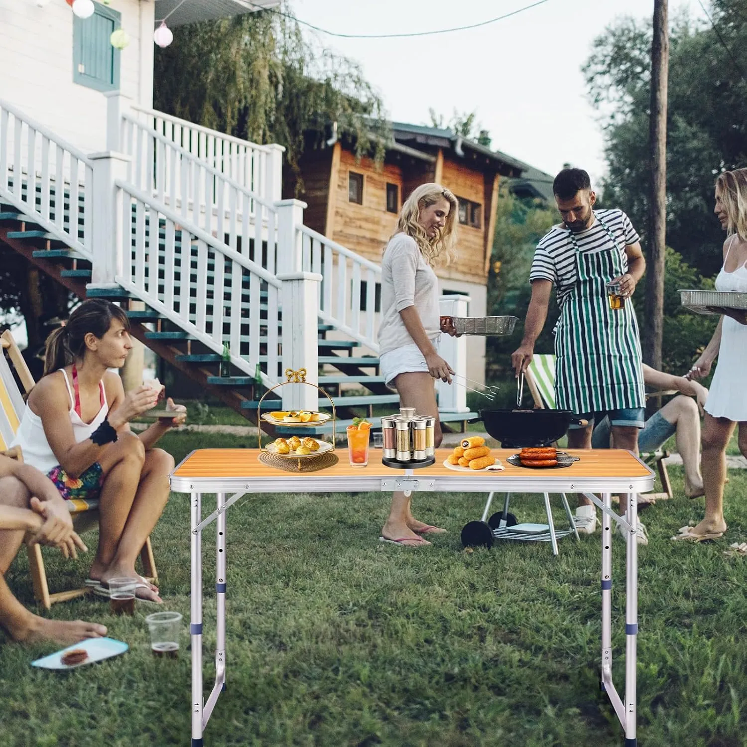 4.0 Ft Folding Portable Camping Table with Three Adjustable Heights, RV Tables for Inside a Camper, Outdoor, BBQ, Dining, Picnic, Beach, Garden, Party, Yellow