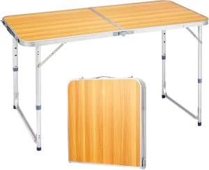 4.0 Ft Folding Portable Camping Table with Three Adjustable Heights, RV Tables for Inside a Camper, Outdoor, BBQ, Dining, Picnic, Beach, Garden, Party, Yellow