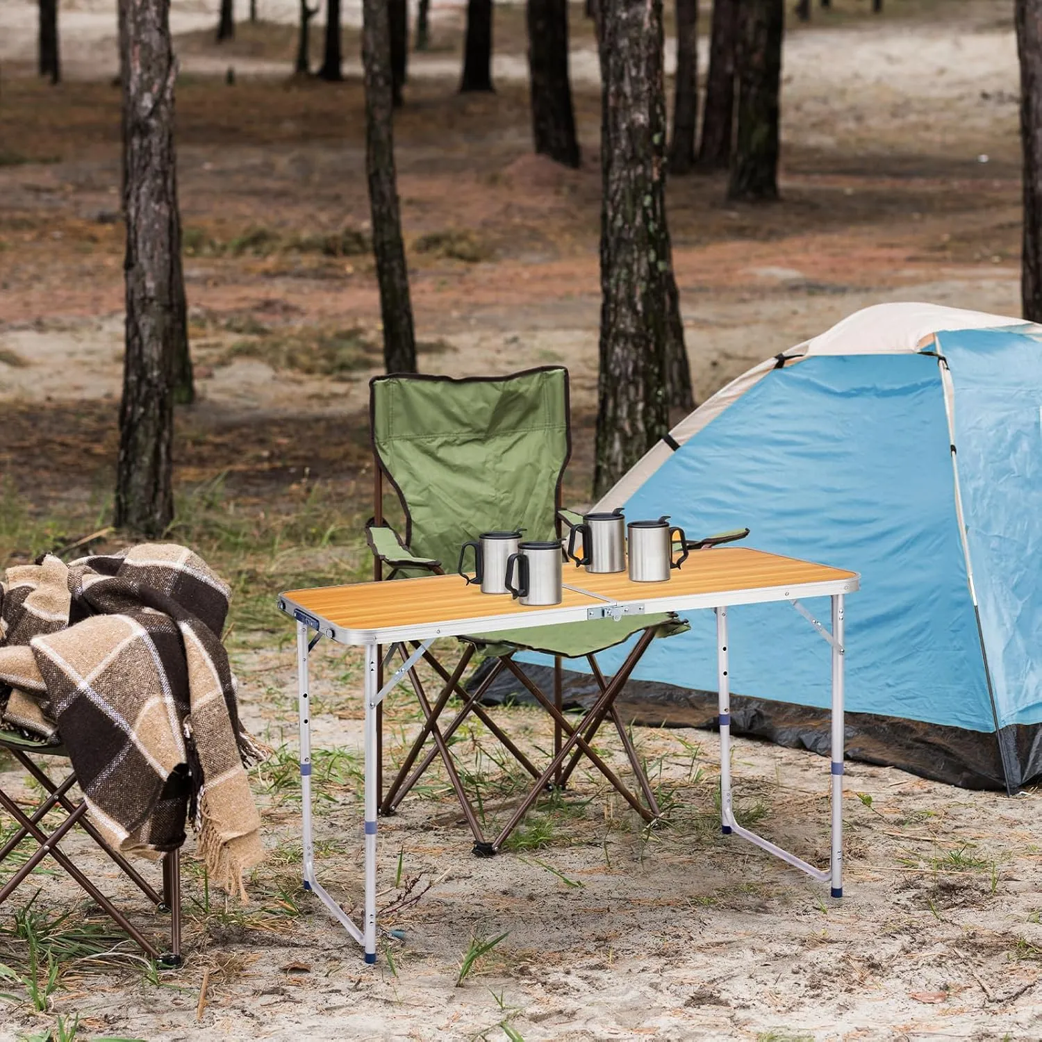 4.0 Ft Folding Portable Camping Table with Three Adjustable Heights, RV Tables for Inside a Camper, Outdoor, BBQ, Dining, Picnic, Beach, Garden, Party, Yellow