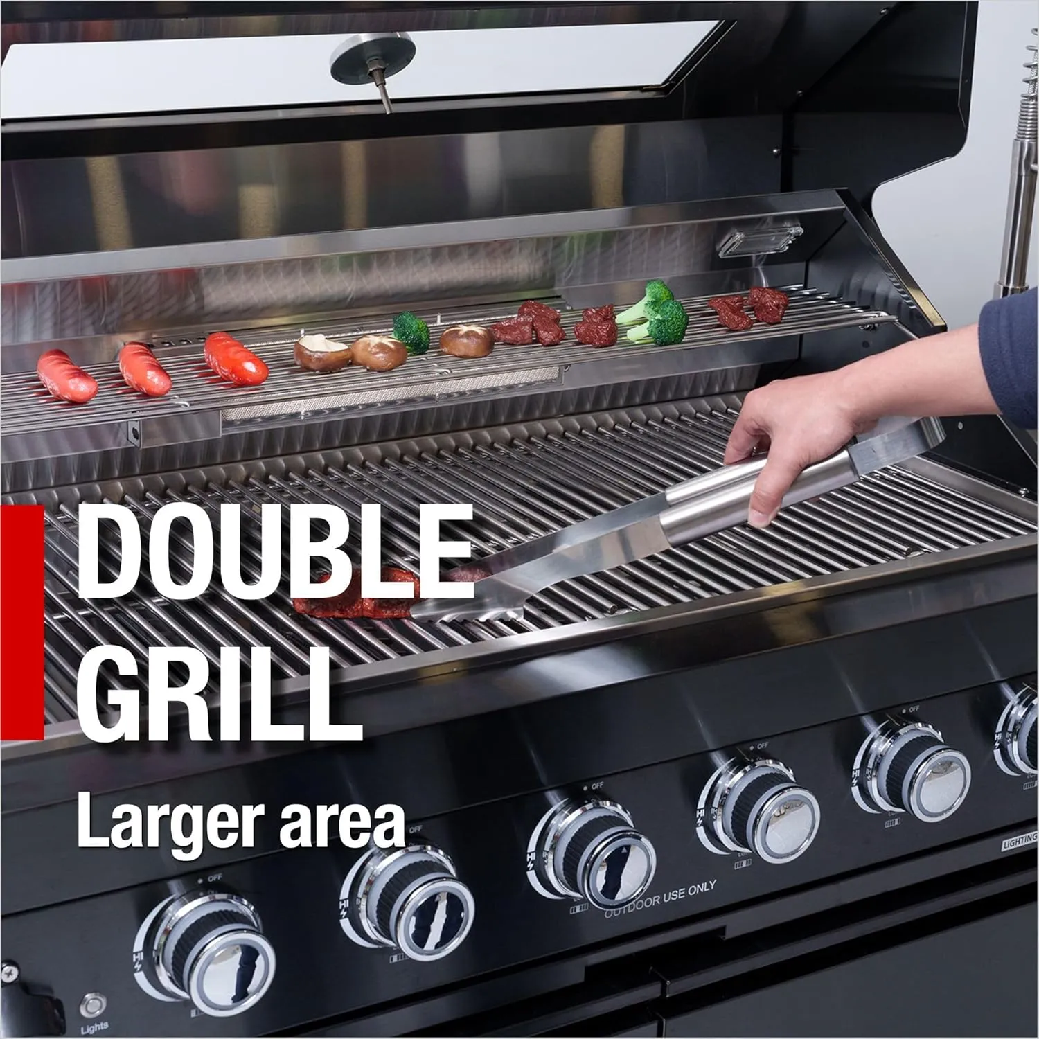 43" 6-Burner 85000 BTU Deluxe Gas Grill Island - Stainless Steel, Wine Cooler, Rotisserie, Granite Countertops, Storage Cabinets, Silver
