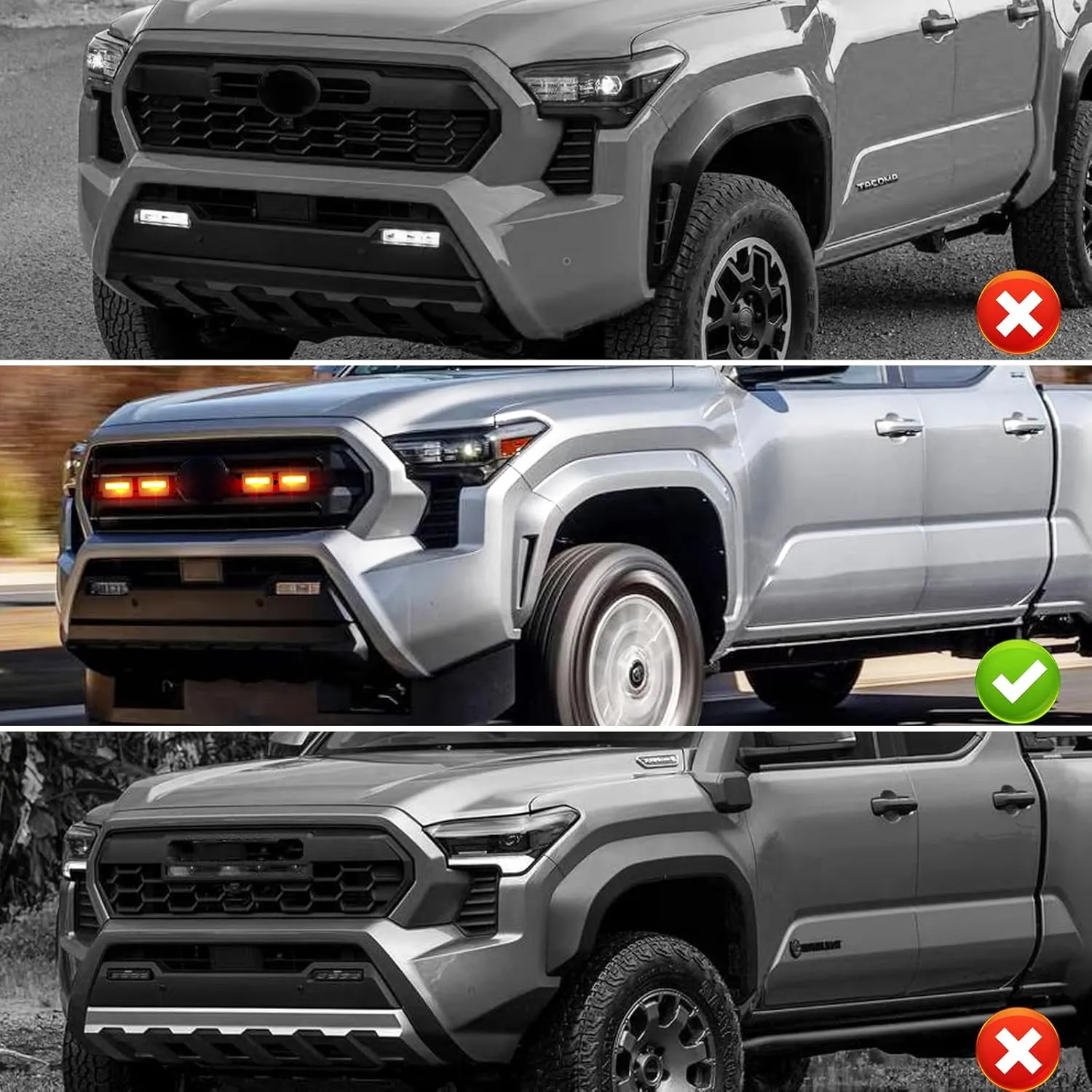 4pc Smoked Housing Amber LED Front Grille Lights DRL Feature Kit for Toyota Tacoma 2024 2025 SR SR5 Cab Pickup Accessories (Yellow)