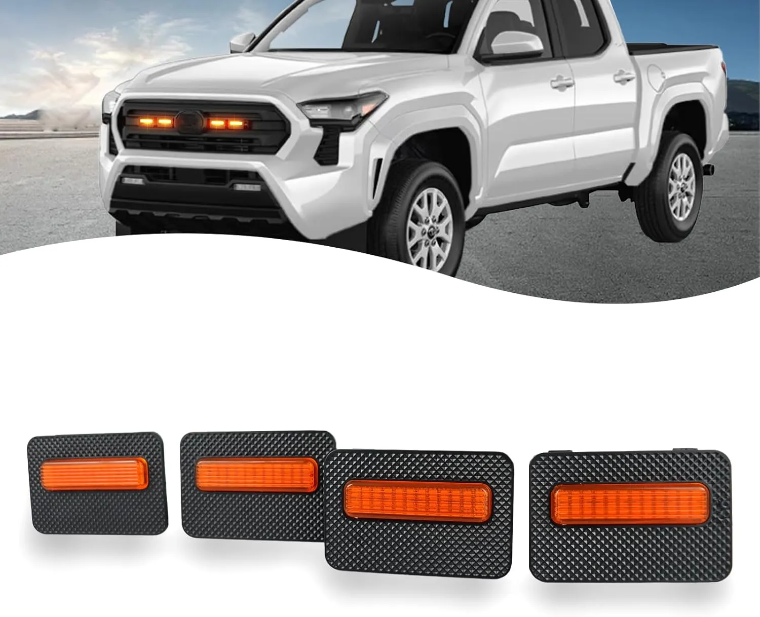4pc Smoked Housing Amber LED Front Grille Lights DRL Feature Kit for Toyota Tacoma 2024 2025 SR SR5 Cab Pickup Accessories (Yellow)