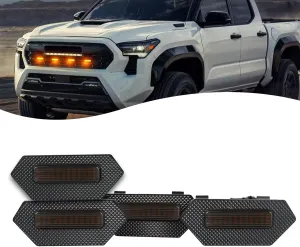 4pc Smoked Housing Amber LED Front Grille Lights DRL Feature Kit for Toyota Tacoma 2024 2025 Trailhunter TRD Pro Cab Pickup Accessories (Smoked)