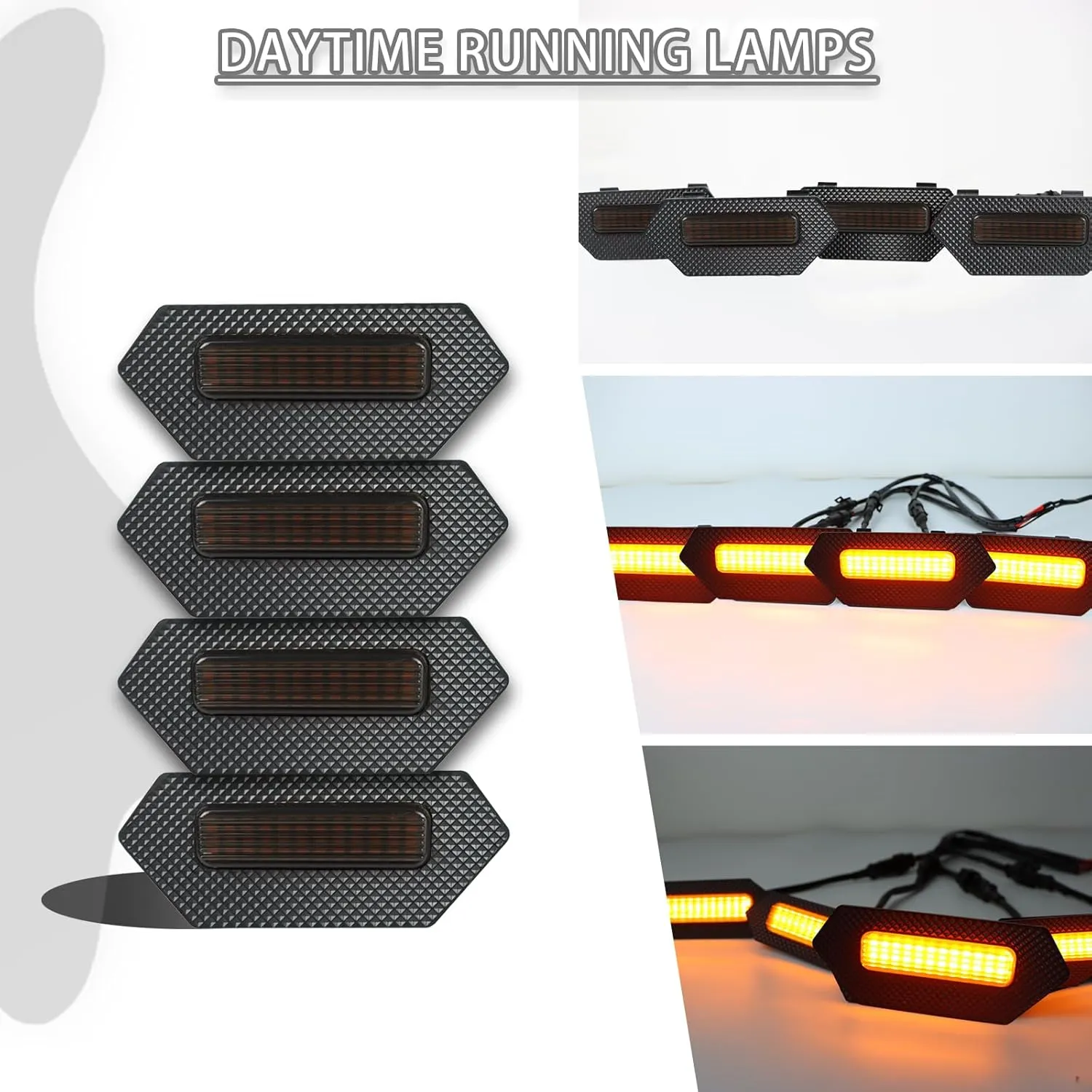 4pc Smoked Housing Amber LED Front Grille Lights DRL Feature Kit for Toyota Tacoma 2024 2025 Trailhunter TRD Pro Cab Pickup Accessories (Smoked)