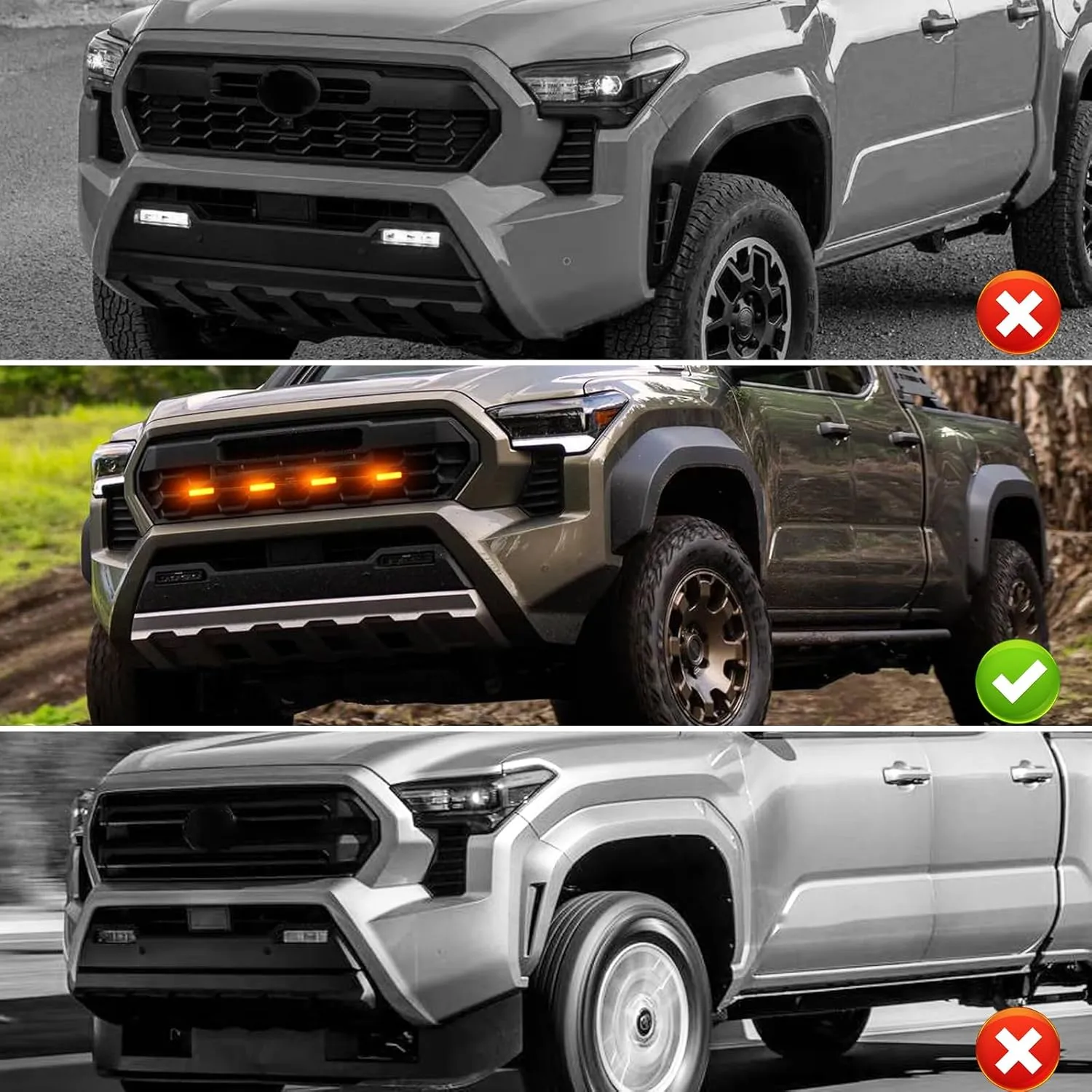 4pc Smoked Housing Amber LED Front Grille Lights DRL Feature Kit for Toyota Tacoma 2024 2025 Trailhunter TRD Pro Cab Pickup Accessories (Yellow)