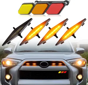 4pcs Amber LED Grill Lights for Toyota 4Runner TRD Pro SR5 Off-Road Limited (2014-2019), Raptor Light for 4Runner TRD Pro (2020-2024) - 1pc Grille Emblem
