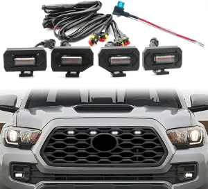 4pcs LED Grill Lights for Tacoma 2020 2021 OEM Grille, Including TRD Off Road and Sport Models Raptor Style LED Light (White light with black housing)