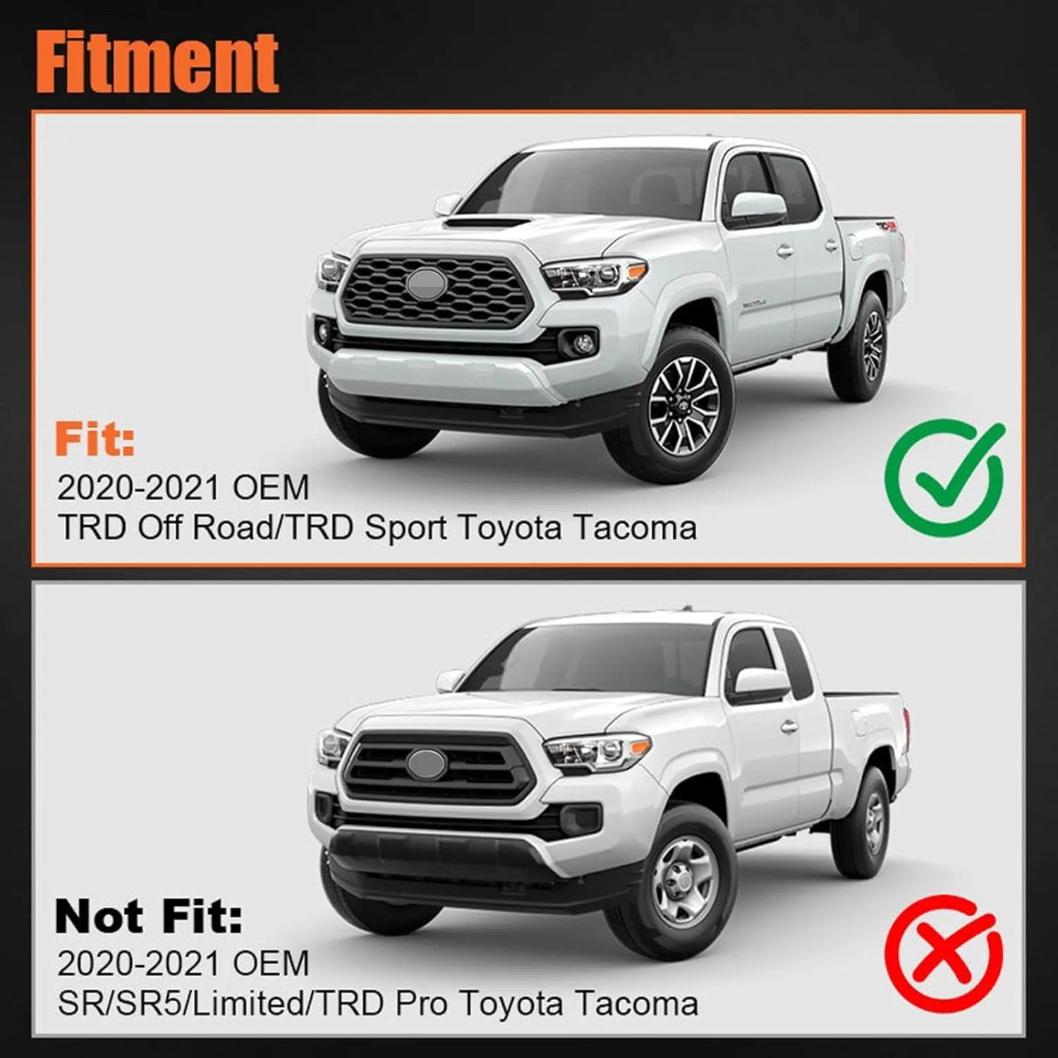 4pcs LED Grill Lights for Tacoma 2020 2021 OEM Grille, Including TRD Off Road and Sport Models Raptor Style LED Light (White light with black housing)