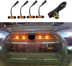 4PCS LED Grille Lights, Bright Amber LED Grill Lights with Wiring Harness, Waterproof Front Grill Trim Lamps, Vehicle Exterior Grille Lamps Replacement for 2016-2019 Tacoma TRD PRO Front Grille