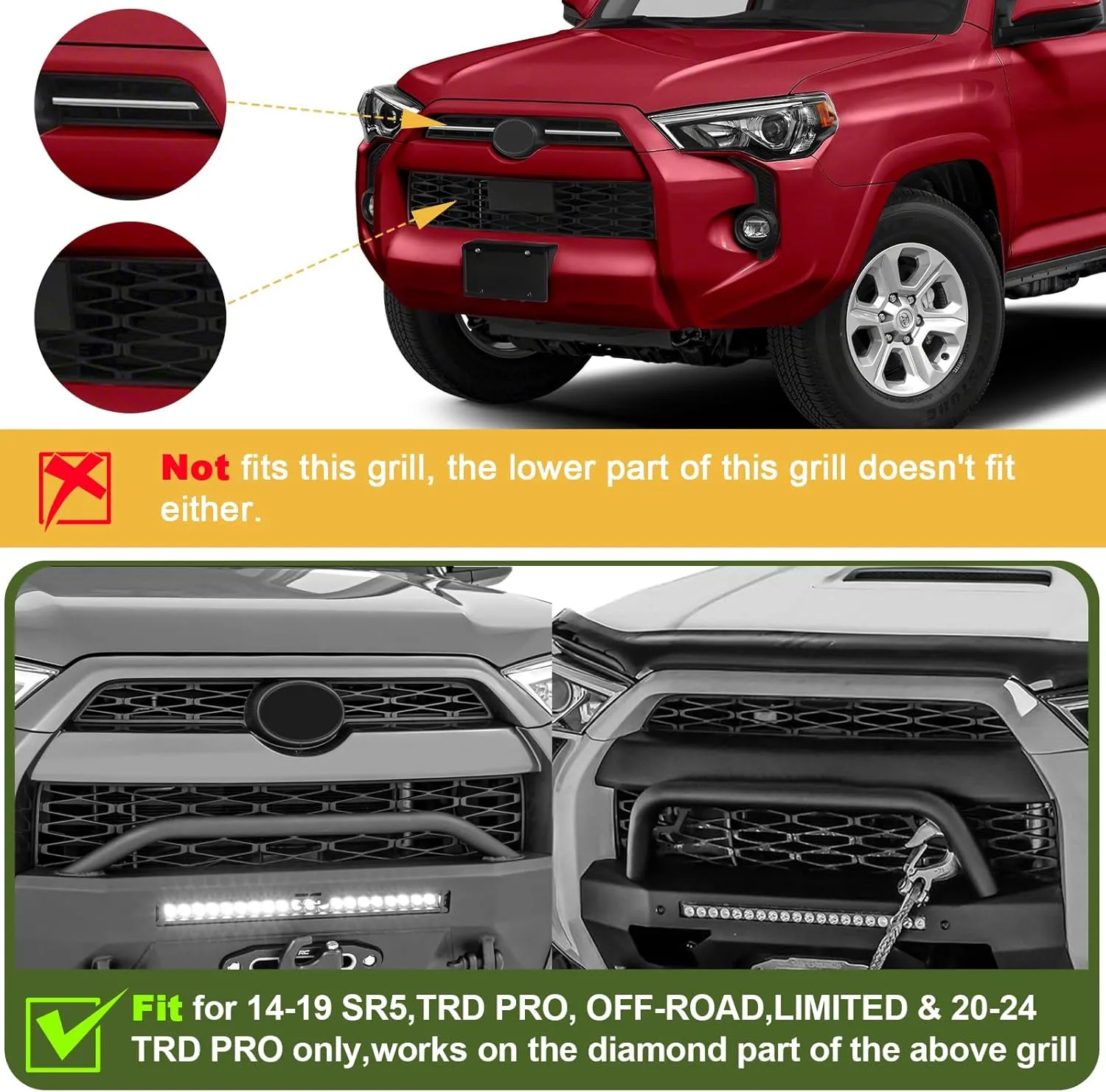 4pcs White Led Grill Lights for 2014-2019 Toyota 4runner TRD Pro SR5 Off-Road Limited Grille Grills Light, Raptor Lights for 4Runner TRD Pro 2020-2024 1pcs 4runner Emblems