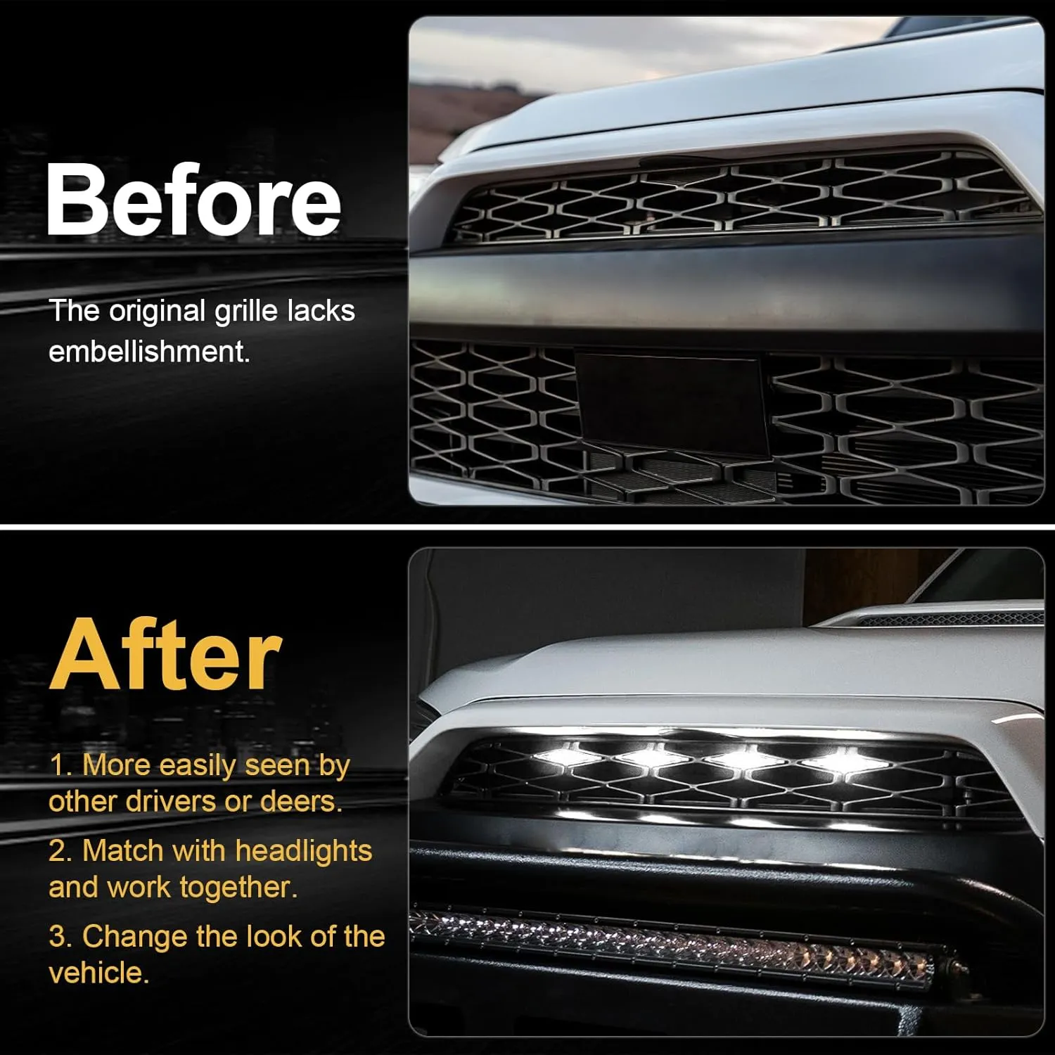 4pcs White Led Grill Lights for 2014-2019 Toyota 4runner TRD Pro SR5 Off-Road Limited Grille Grills Light, Raptor Lights for 4Runner TRD Pro 2020-2024 1pcs 4runner Emblems