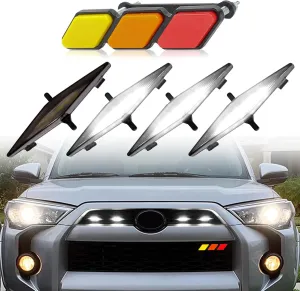 4pcs White Led Grill Lights for 2014-2019 Toyota 4runner TRD Pro SR5 Off-Road Limited Grille Grills Light, Raptor Lights for 4Runner TRD Pro 2020-2024 1pcs 4runner Emblems