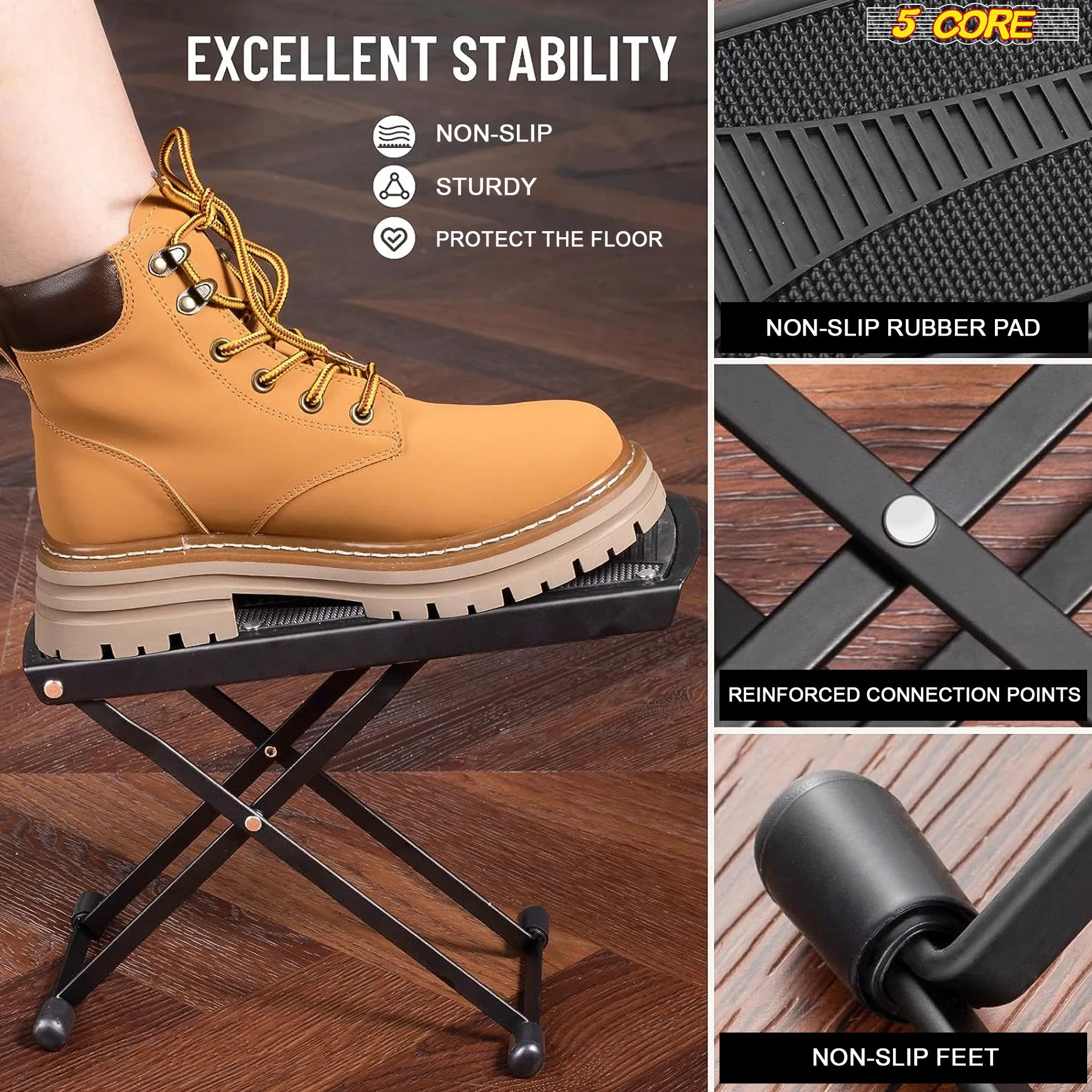 5 Core Guitar Foot Stool Height Adjustable Folding Leg Rest Portable Classical Footrest - GFS BLK