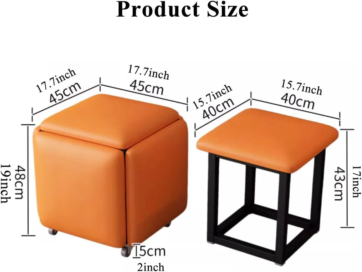 5 in 1 Nesting Ottoman Cube Chair, Stackable Sofa Chair Stool Nesting Ottoman Stool with Wheels, Space-Saving Metal Frame Foot Rest for Living Room, Dining Room, Bedroom, Small Spaces