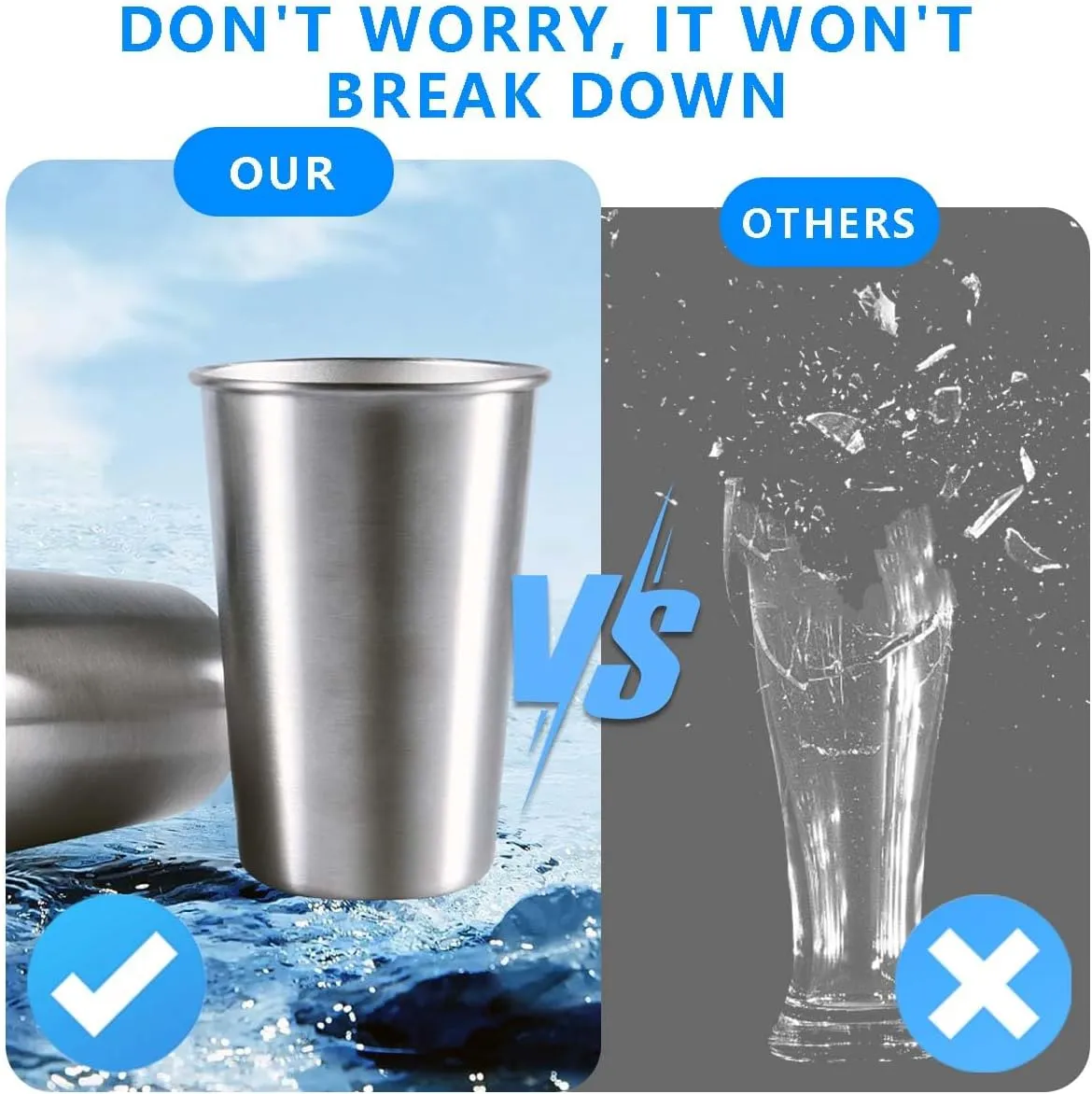 5 Pack 16 Ounce Stainless Steel Pint Cups Shatterproof Cup Tumblers Unbreakable Metal Drinking Glasses for Bar, Home, Restaurant