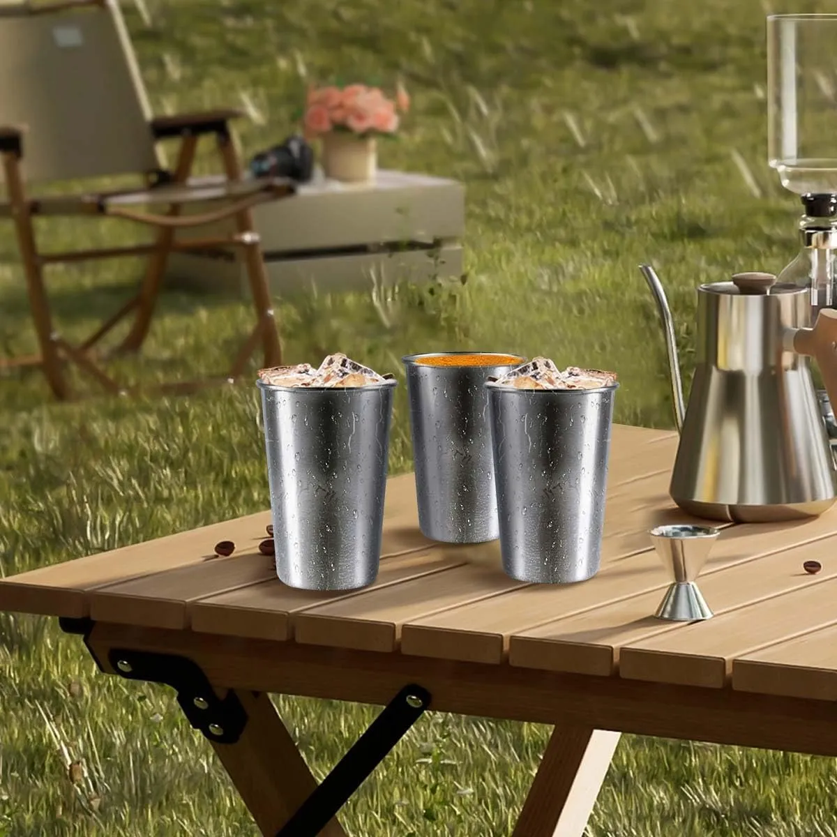 5 Pack 16 Ounce Stainless Steel Pint Cups Shatterproof Cup Tumblers Unbreakable Metal Drinking Glasses for Bar, Home, Restaurant
