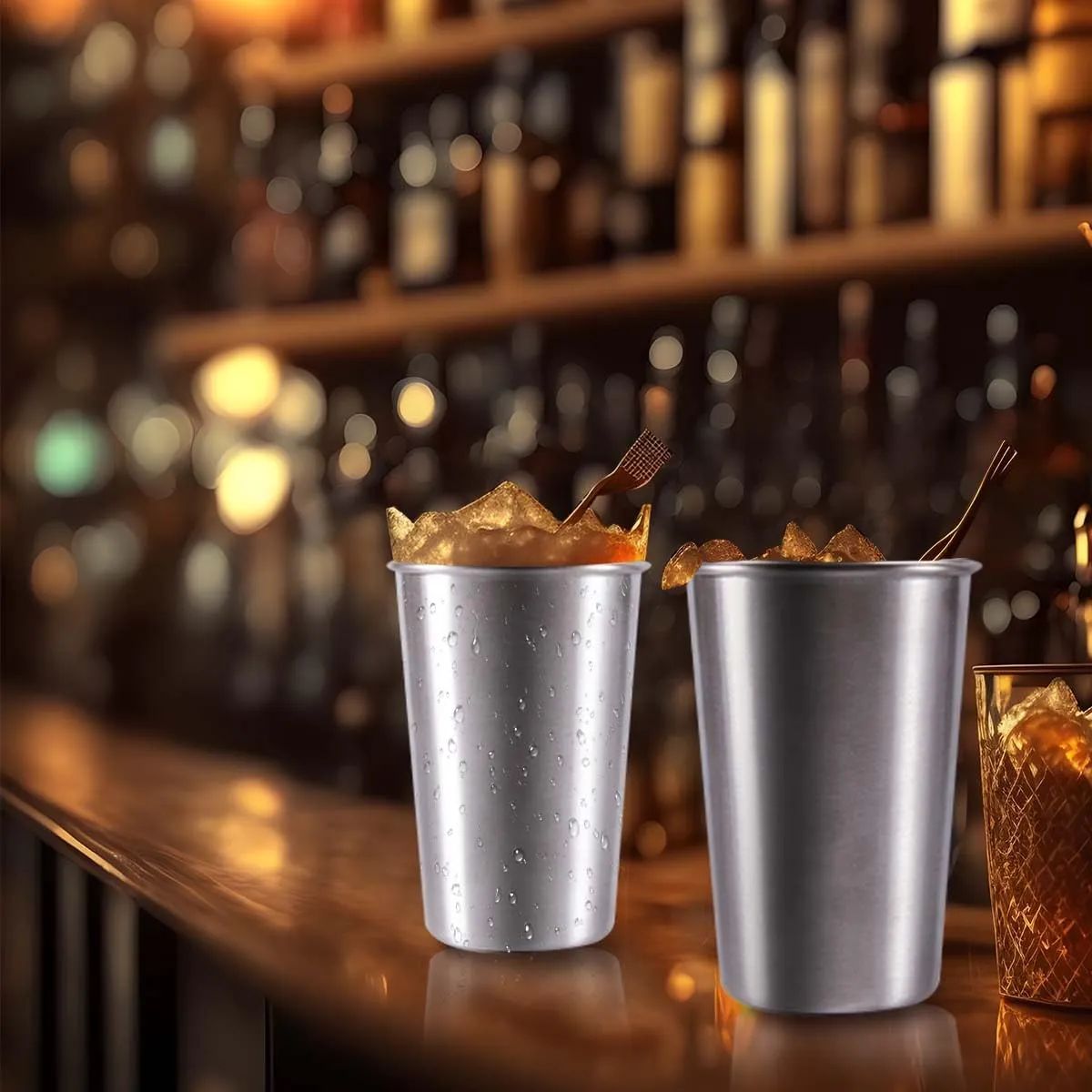 5 Pack 16 Ounce Stainless Steel Pint Cups Shatterproof Cup Tumblers Unbreakable Metal Drinking Glasses for Bar, Home, Restaurant