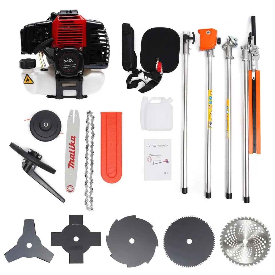 52cc 2-Stroke Hedge Strimmer Gasoline Brush Cutter Grass Wacker Weed Eater Lawn Mower Yard Pruner 10 in 1