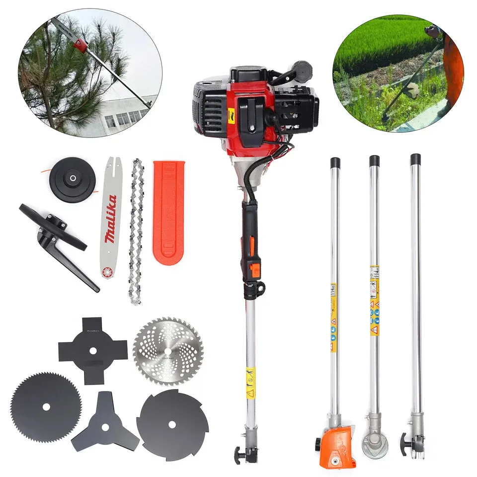 52cc 2-Stroke Hedge Strimmer Gasoline Brush Cutter Grass Wacker Weed Eater Lawn Mower Yard Pruner 10 in 1
