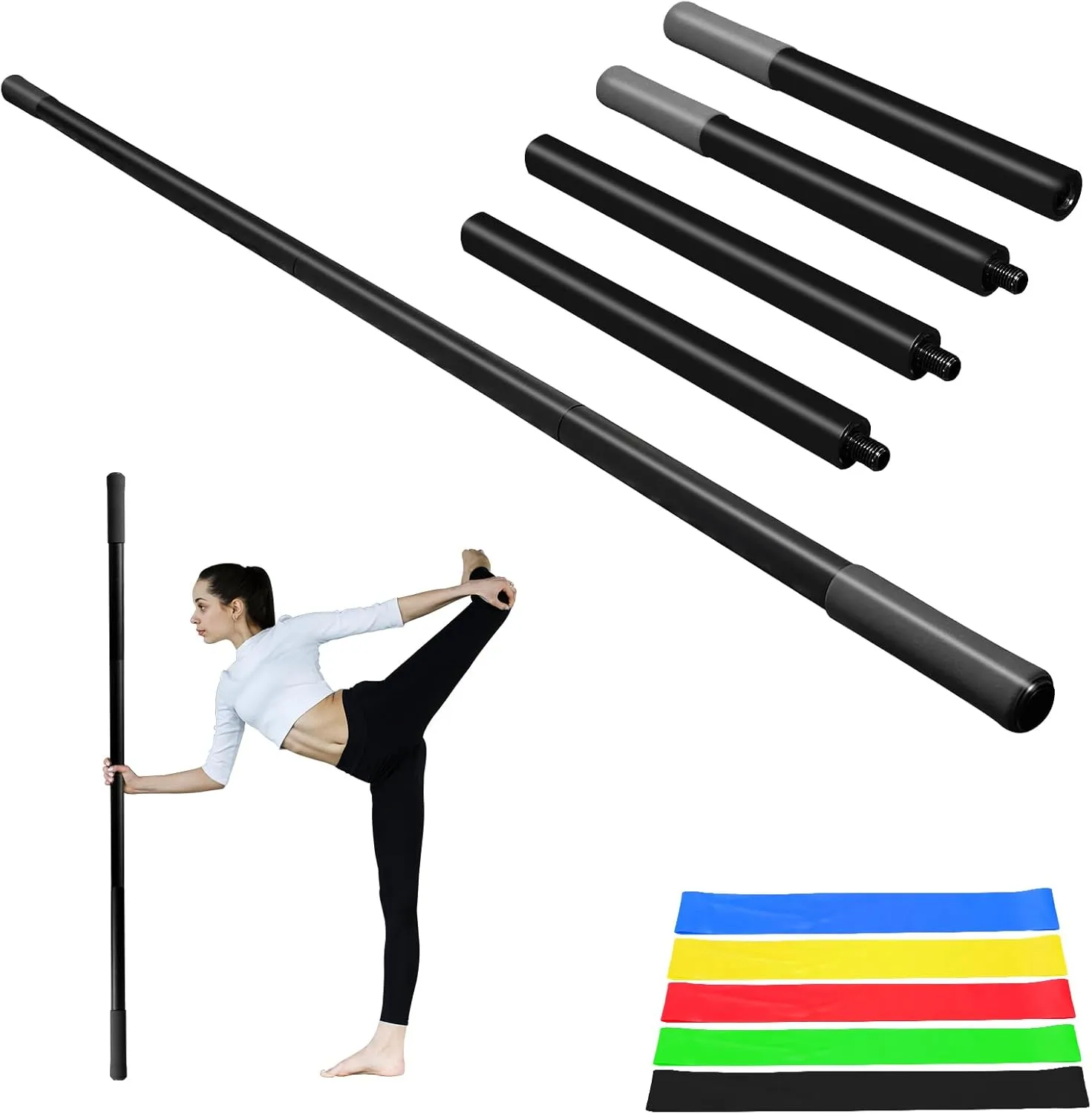 5ft Yoga Stick - Sturdy Steel Adjustable Stretching Stick for Mobility, Flexibility & Balance | Non-Slip Ends & Foam Handles | Exercise Pole for Fitness, Physical Therapy, Posture Correction