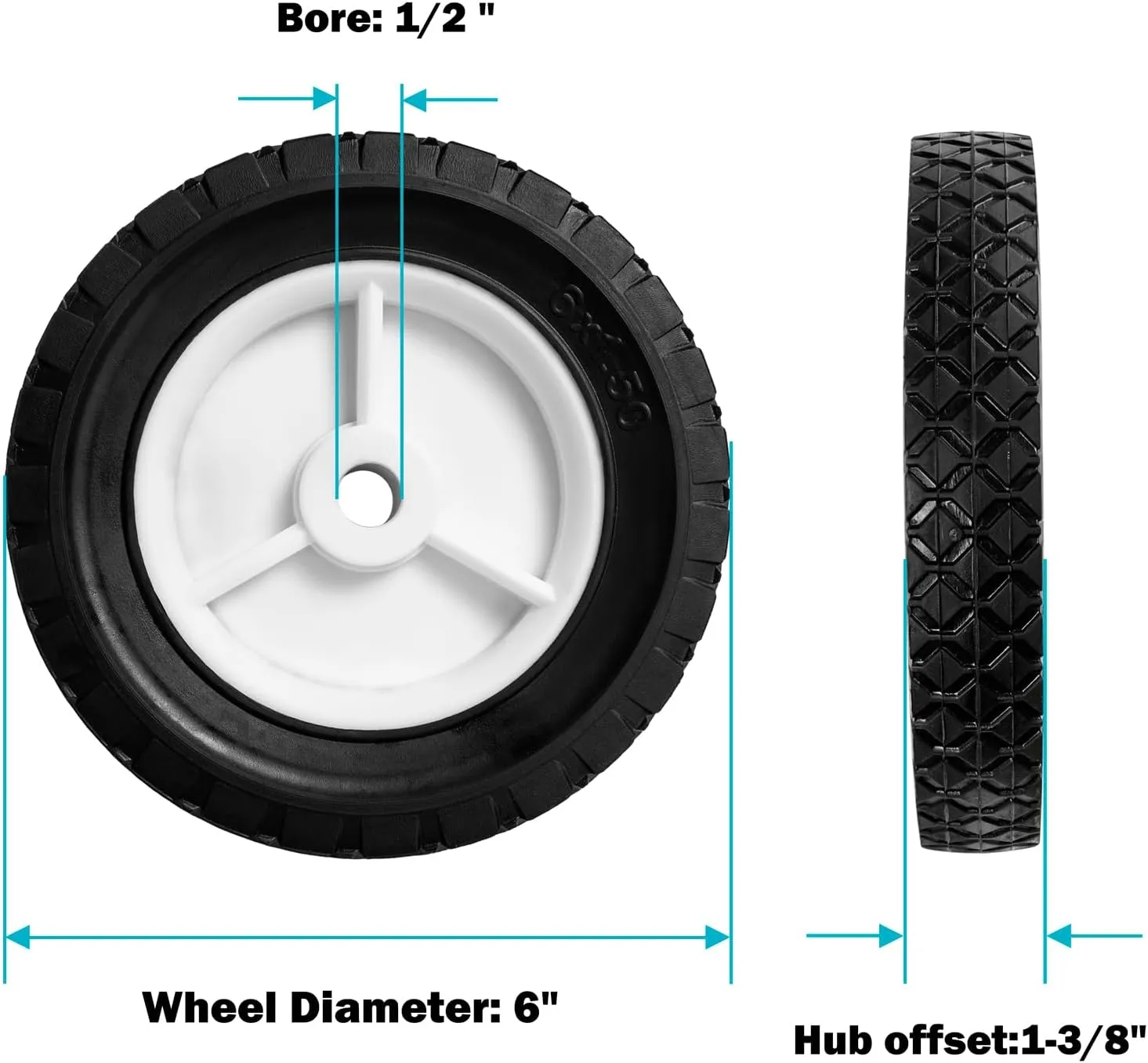 6 Inch Plastic Wheels Replaces for Oregon 72-106, Universal Wheels Tires Compatible with Craftsman AYP MTD Lawnmower, Replacement Radio Flyer Wagon BBQ Grill Trash Can Hand Truck Lawn Sprayer