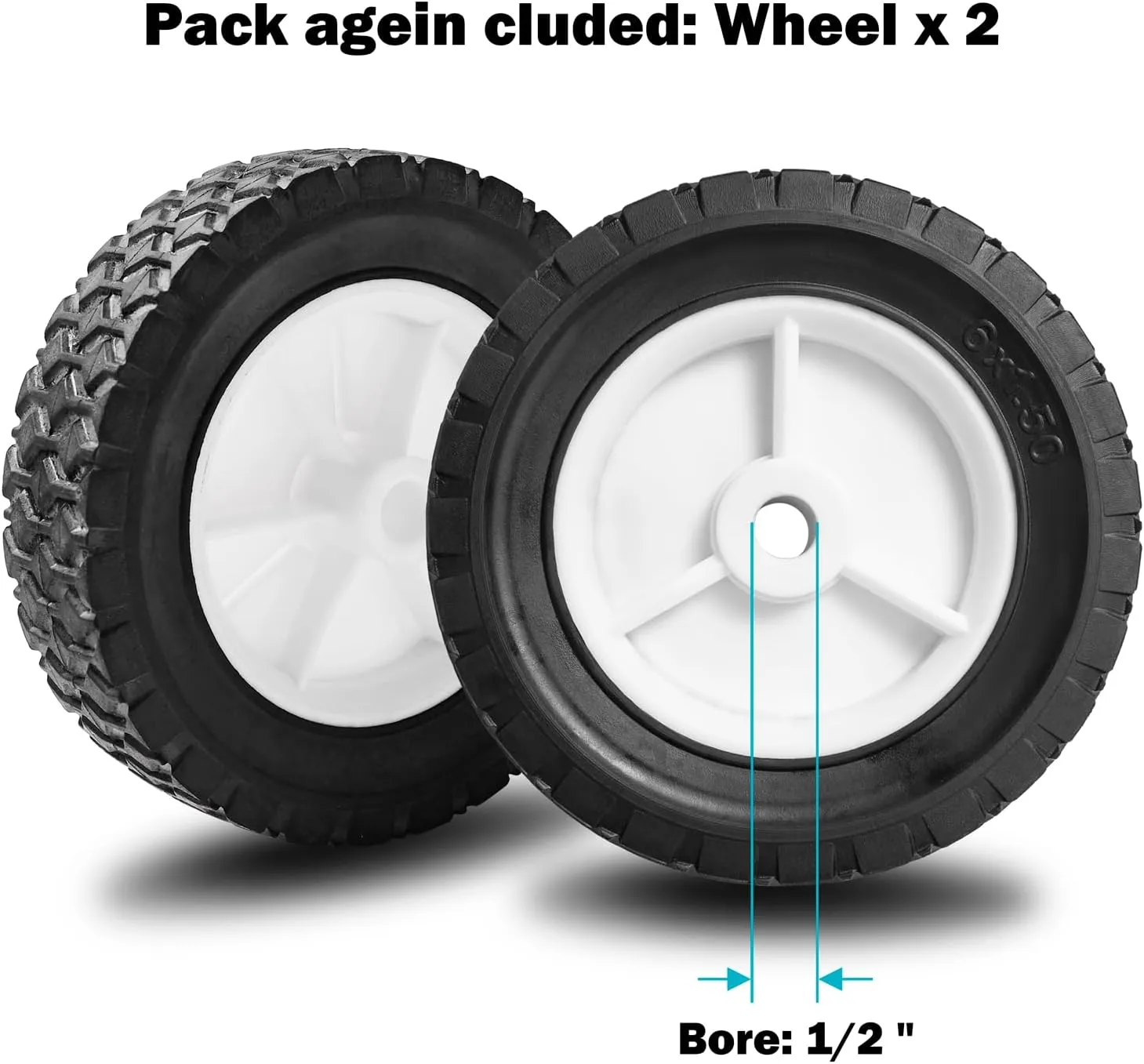 6 Inch Plastic Wheels Replaces for Oregon 72-106, Universal Wheels Tires Compatible with Craftsman AYP MTD Lawnmower, Replacement Radio Flyer Wagon BBQ Grill Trash Can Hand Truck Lawn Sprayer