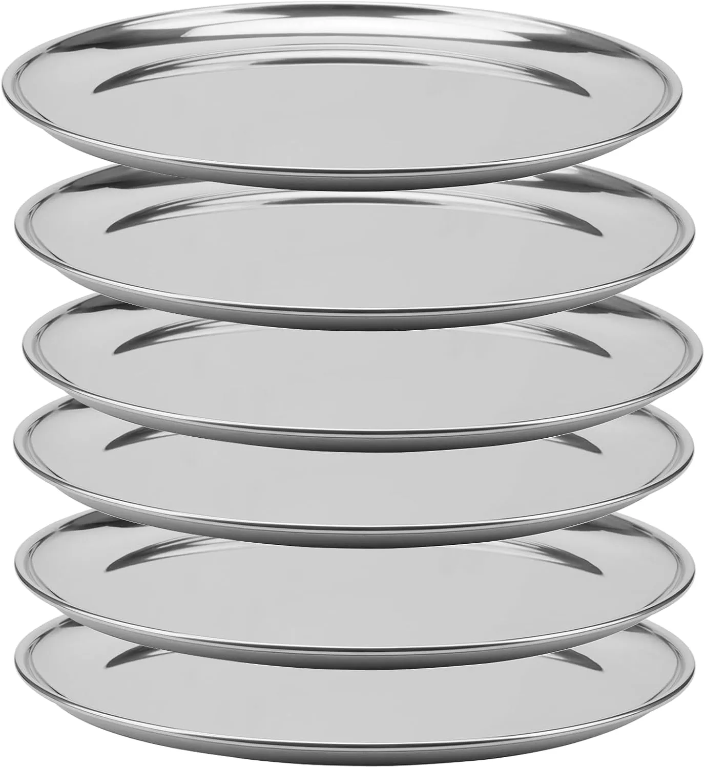 6 PCS 10 Inch Stainless Steel Plates, Reusable Round Metal Dinner Plates Camping Plate, Kitchenware Dinner Dishes for for BBQ Steak, Dishwasher Safe