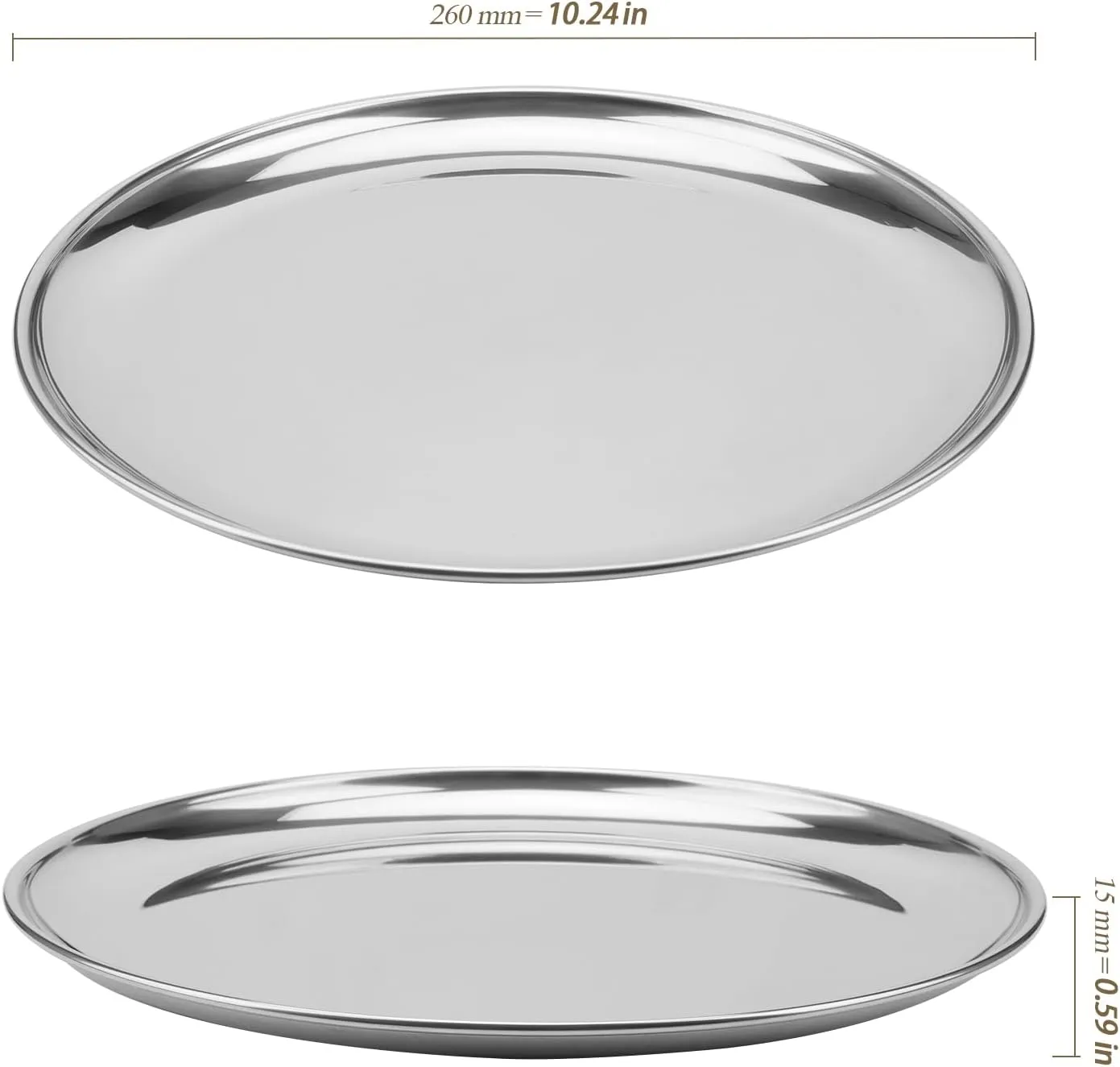 6 PCS 10 Inch Stainless Steel Plates, Reusable Round Metal Dinner Plates Camping Plate, Kitchenware Dinner Dishes for for BBQ Steak, Dishwasher Safe