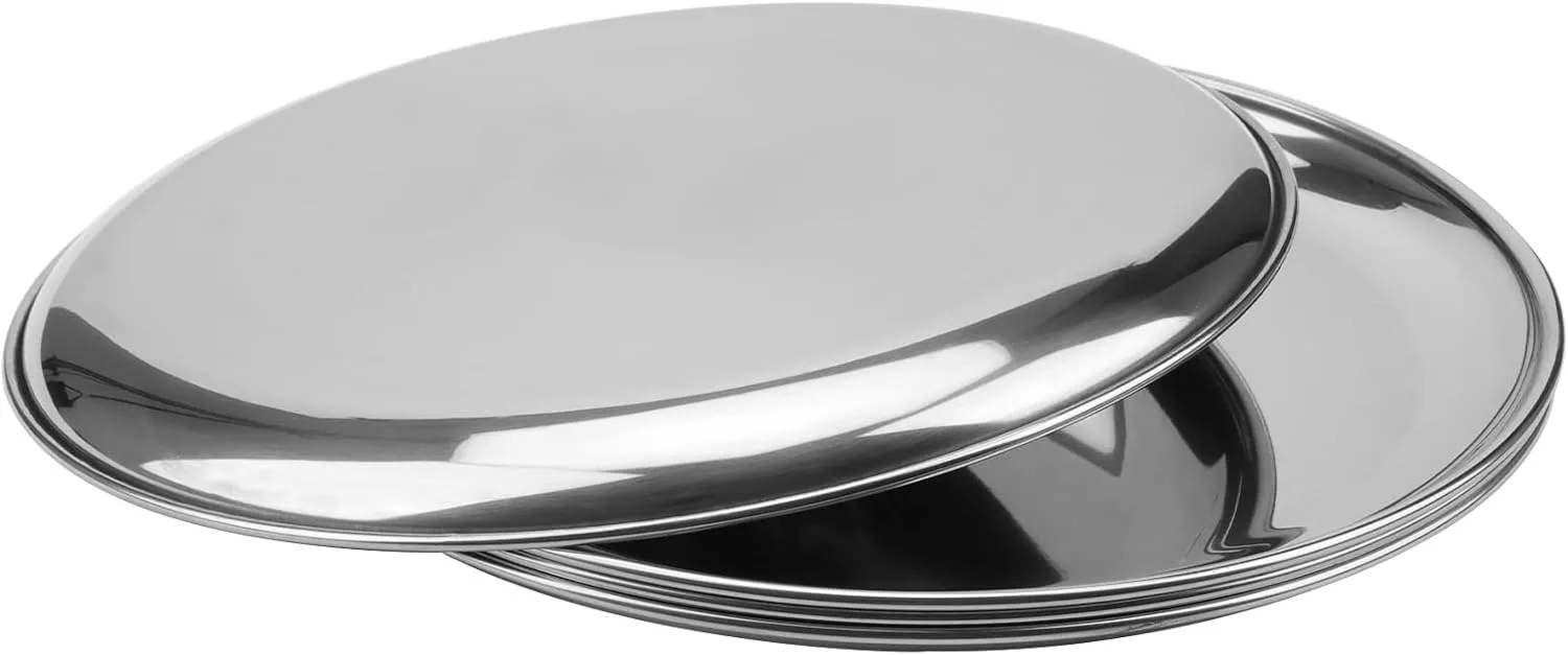 6 PCS 10 Inch Stainless Steel Plates, Reusable Round Metal Dinner Plates Camping Plate, Kitchenware Dinner Dishes for for BBQ Steak, Dishwasher Safe