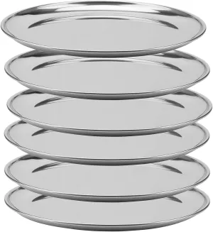 6 PCS 10 Inch Stainless Steel Plates, Reusable Round Metal Dinner Plates Camping Plate, Kitchenware Dinner Dishes for for BBQ Steak, Dishwasher Safe
