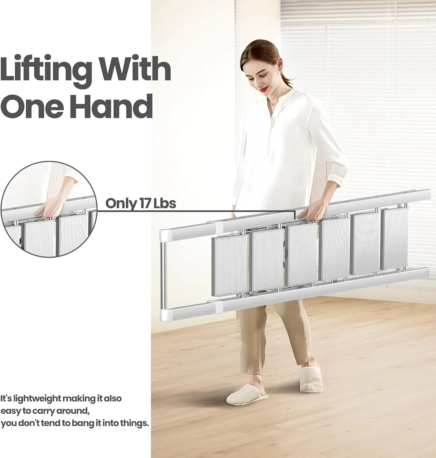 6 Step Ladder, Folding Step Stool with Handgrip and Anti-Slip Wide Pedal, Portable Lightweight Aluminum Stepladder for Kitchen, Home, Library, Office (300 lbs Capacity) - White