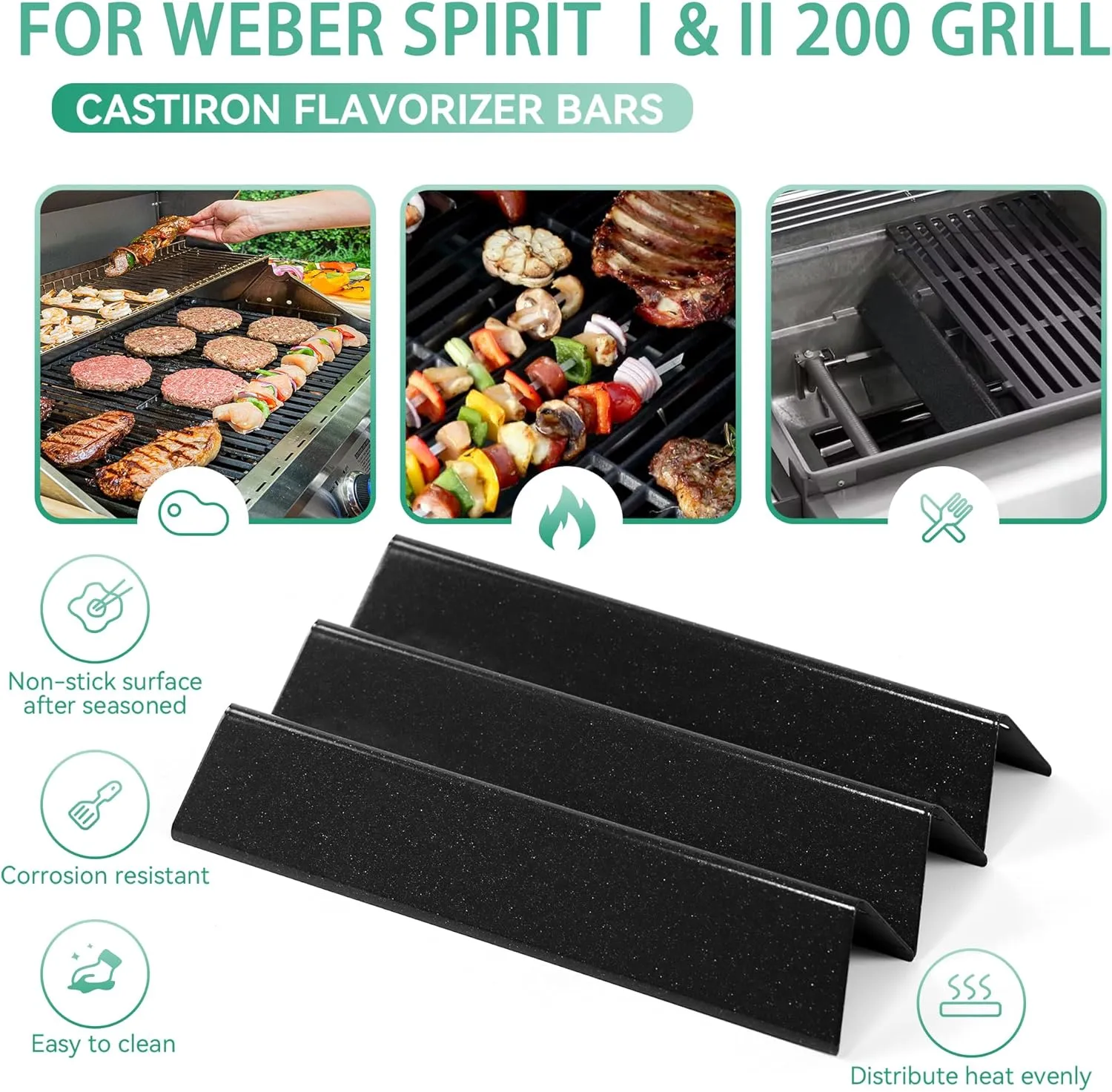 69785 Grill Burner Tubes & 7635 Flavorizer Bars for Weber Spirit I II 200 Spirit E210, E220, S210, S220 with Front Control, Grill Replacement Parts for Weber 15.3 Inch Heat Plate and 18" Burner
