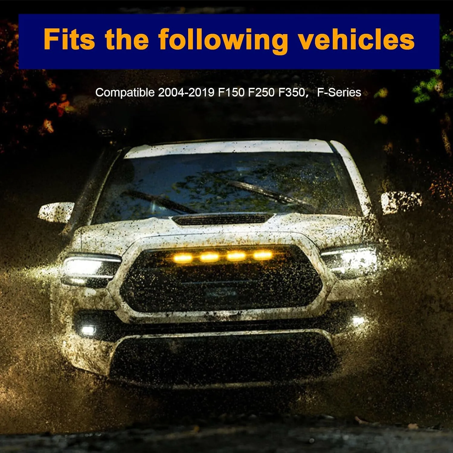 6PCS Car Grille Lights, Bright Amber LED Grill Lights with Wiring Harness, Waterproof Front Grill Trim Lamps, Vehicle Exterior Grille Lamps Compatible with F150 F250 F350 (Yellow Yellow)
