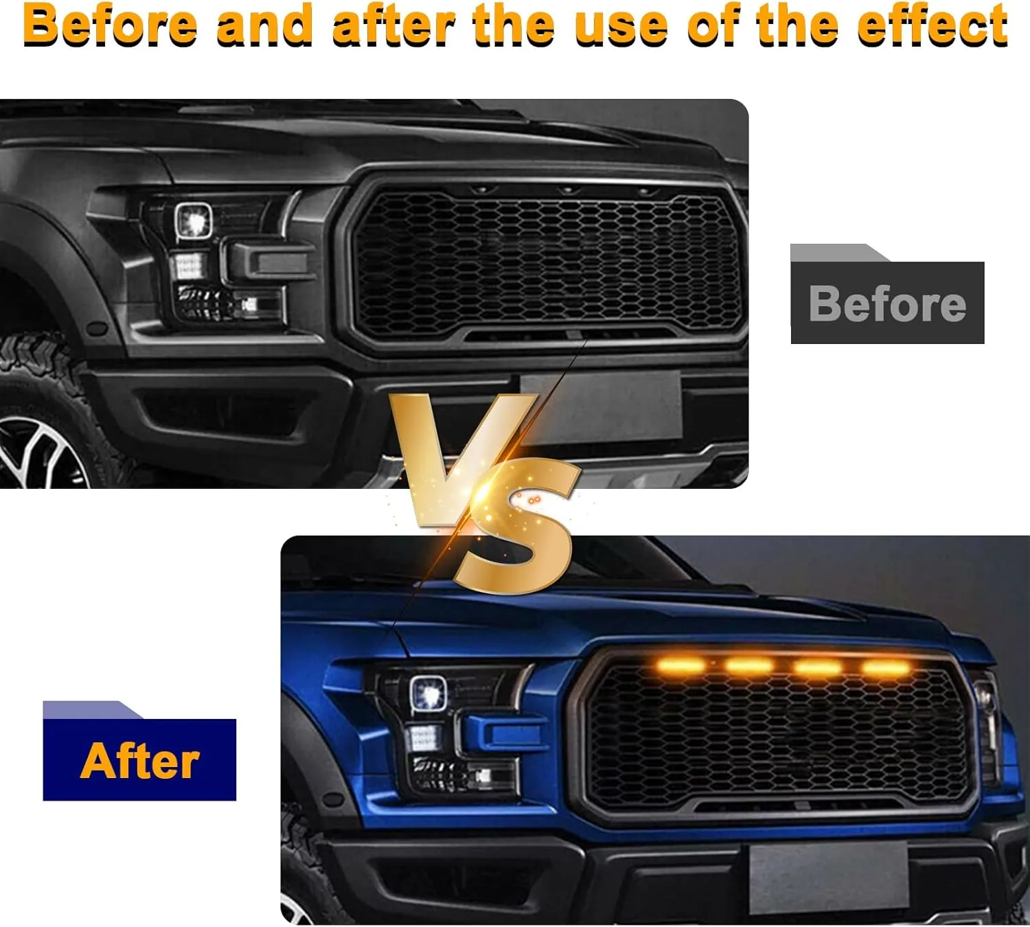 6PCS Car Grille Lights, Bright Amber LED Grill Lights with Wiring Harness, Waterproof Front Grill Trim Lamps, Vehicle Exterior Grille Lamps Compatible with F150 F250 F350 (Yellow Yellow)