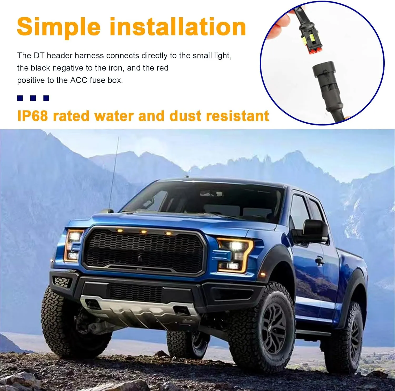 6PCS Car Grille Lights, Bright Amber LED Grill Lights with Wiring Harness, Waterproof Front Grill Trim Lamps, Vehicle Exterior Grille Lamps Compatible with F150 F250 F350 (Yellow Yellow)