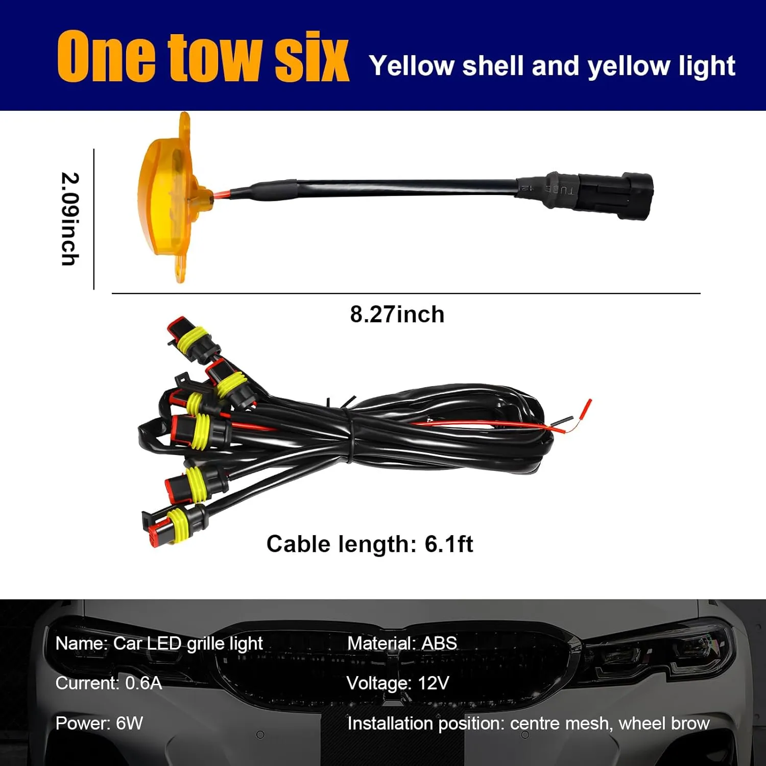 6PCS Car Grille Lights, Bright Amber LED Grill Lights with Wiring Harness, Waterproof Front Grill Trim Lamps, Vehicle Exterior Grille Lamps Compatible with F150 F250 F350 (Yellow Yellow)