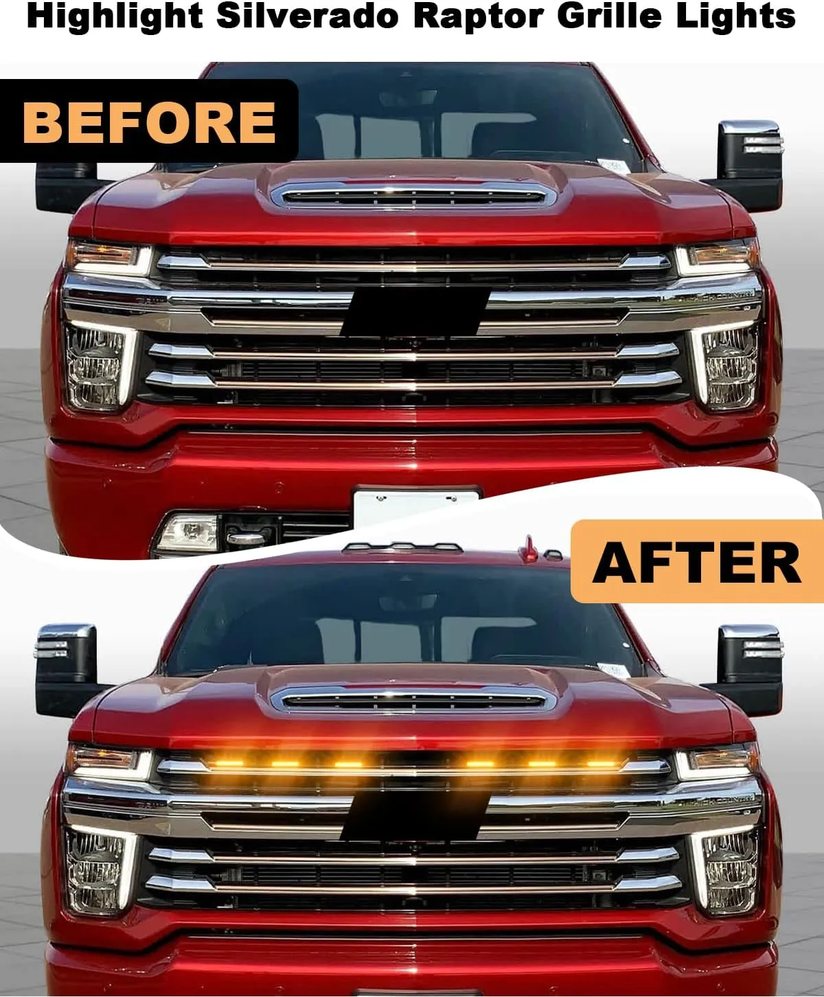 6Pcs LED Grill Light for 2025 2024 Chevrolet Silverado Raptor Grille Lights Amber Warning Front Bumper Light Silverado Accessories 2019-2023 (Yellow)