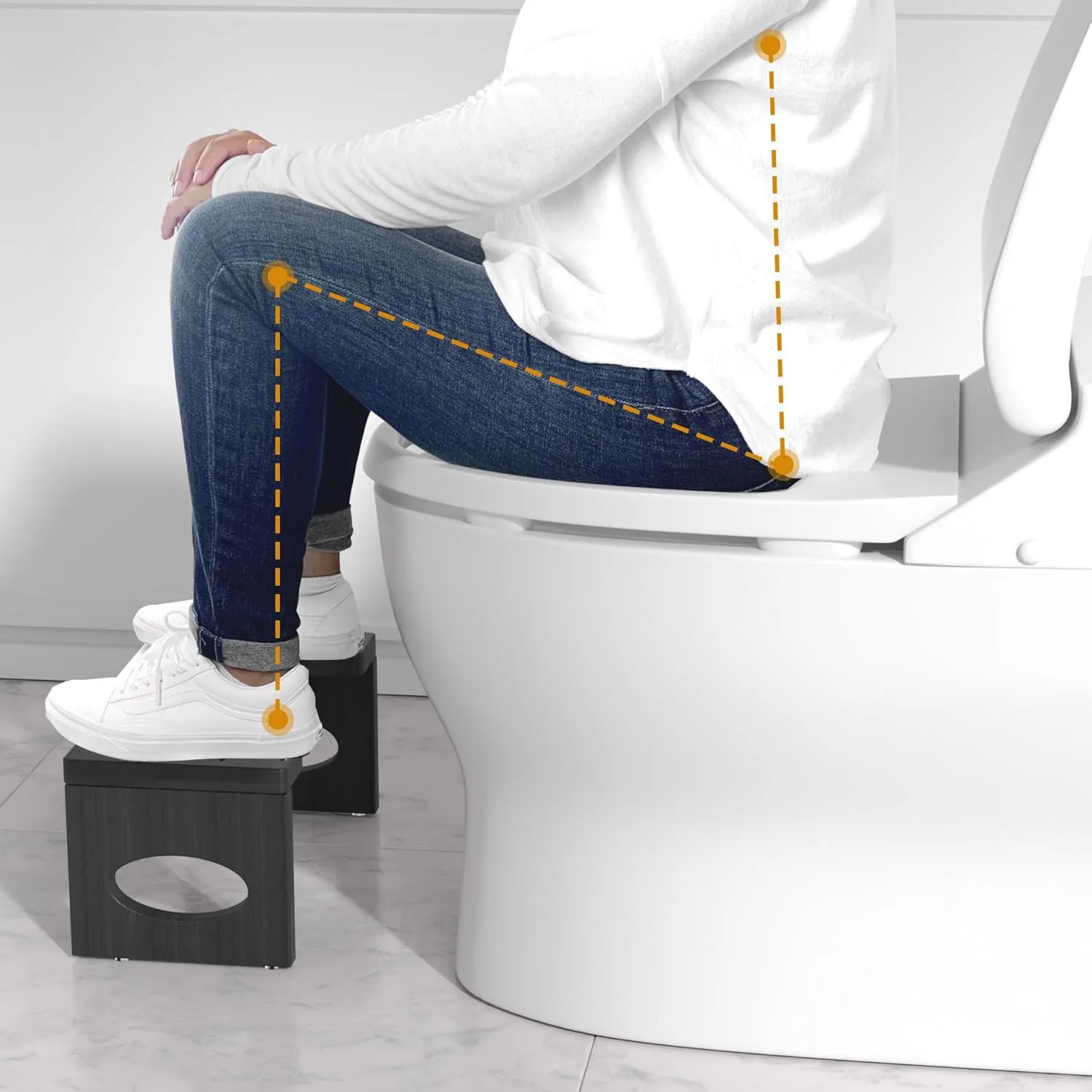 7 Inch Bamboo Toilet Stool, Foldable Poop Stool, Bathroom Step Stool Squat (Black)