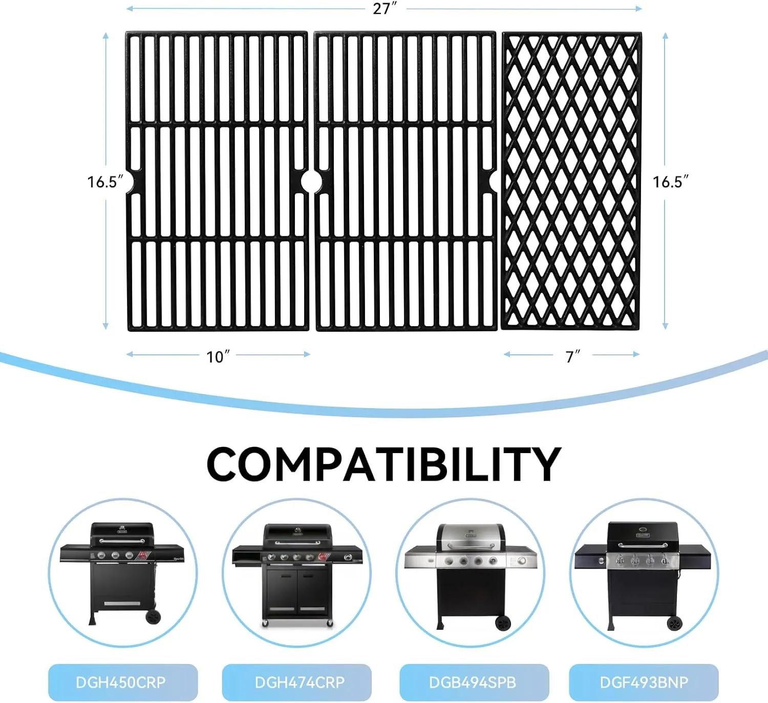 70-01-911 Cooking Grates for Dynaglo DGH450CRP DGH450CRP-D DGF493BNP DGH474CRP DGH485CRP, Kenmore Backyard BY13-101-001-12 Gas Grill, Cast Iron Grill Replacement Parts for Dyna-glo DGH450CRP