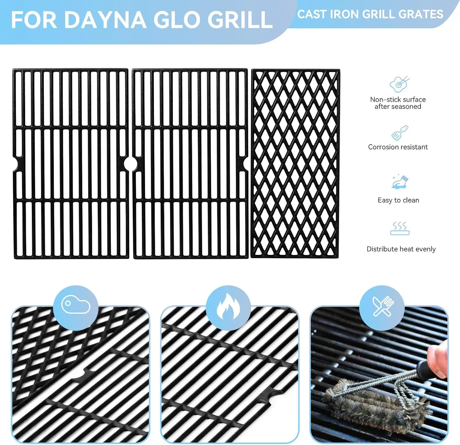 70-01-911 Cooking Grates for Dynaglo DGH450CRP DGH450CRP-D DGF493BNP DGH474CRP DGH485CRP, Kenmore Backyard BY13-101-001-12 Gas Grill, Cast Iron Grill Replacement Parts for Dyna-glo DGH450CRP
