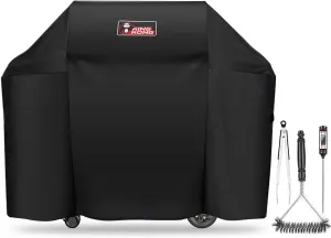 7130 Grill Cover for Weber Genesis II 3 Burner Grill and Genesis 300 Series Grills (Compared to 7130) including Brush, Tongs and Thermometer