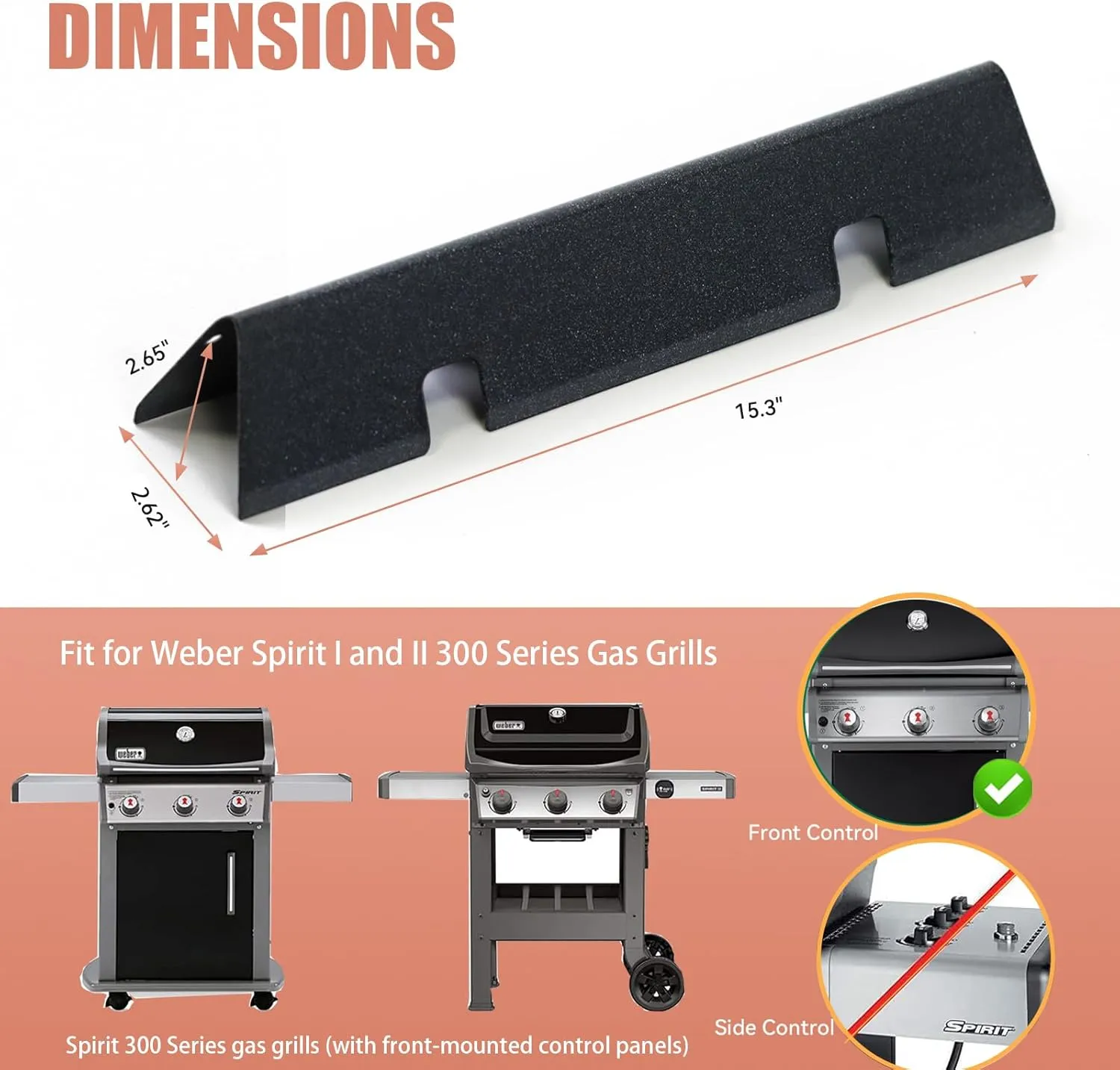 7636 Upgraded Flavorizer Bars for Weber Spirit 2 Parts,Weber GS4 Spirit II & I E310 E320 S310 S320 Grills with Front Mounted Control, 67046 69797 68843 Replacement Part ,15.3" Porcelain-enameled Bars
